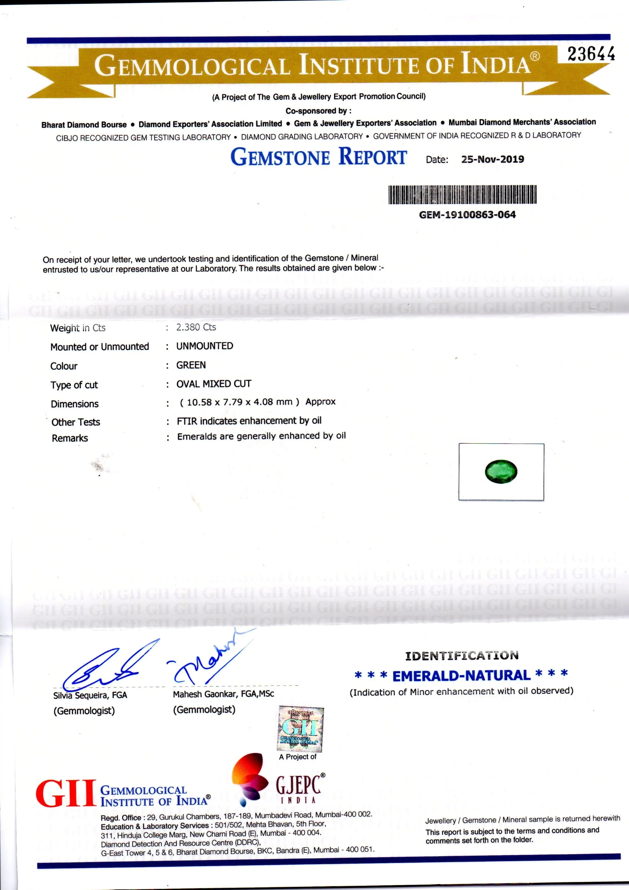 2.38 Ct GII Certified Untreated Natural Zambian Emerald Gems AAAAA