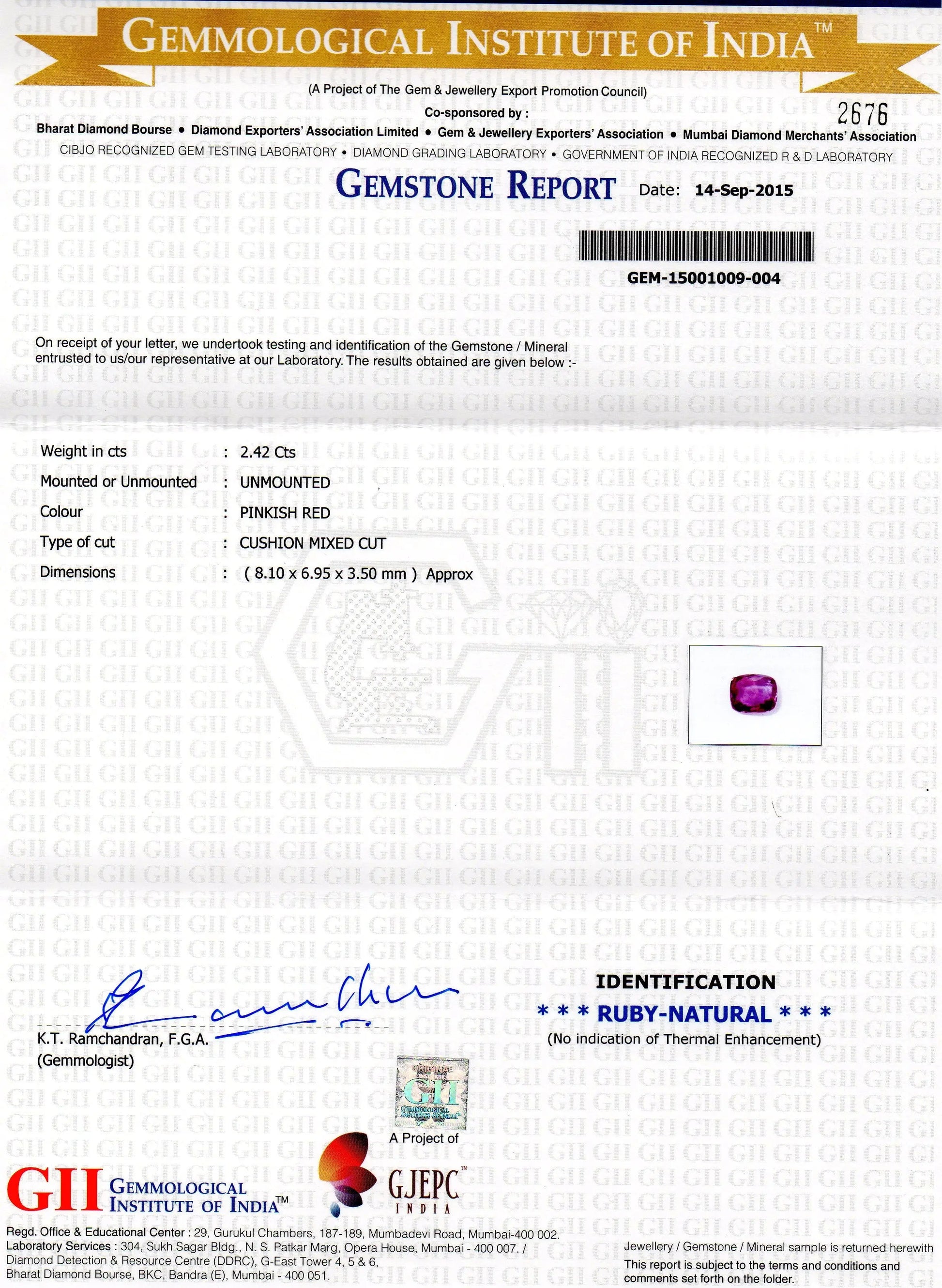 2.42 Ct 4.25 Rati Certified Unheated Untreated Natural Madagaskar Ruby