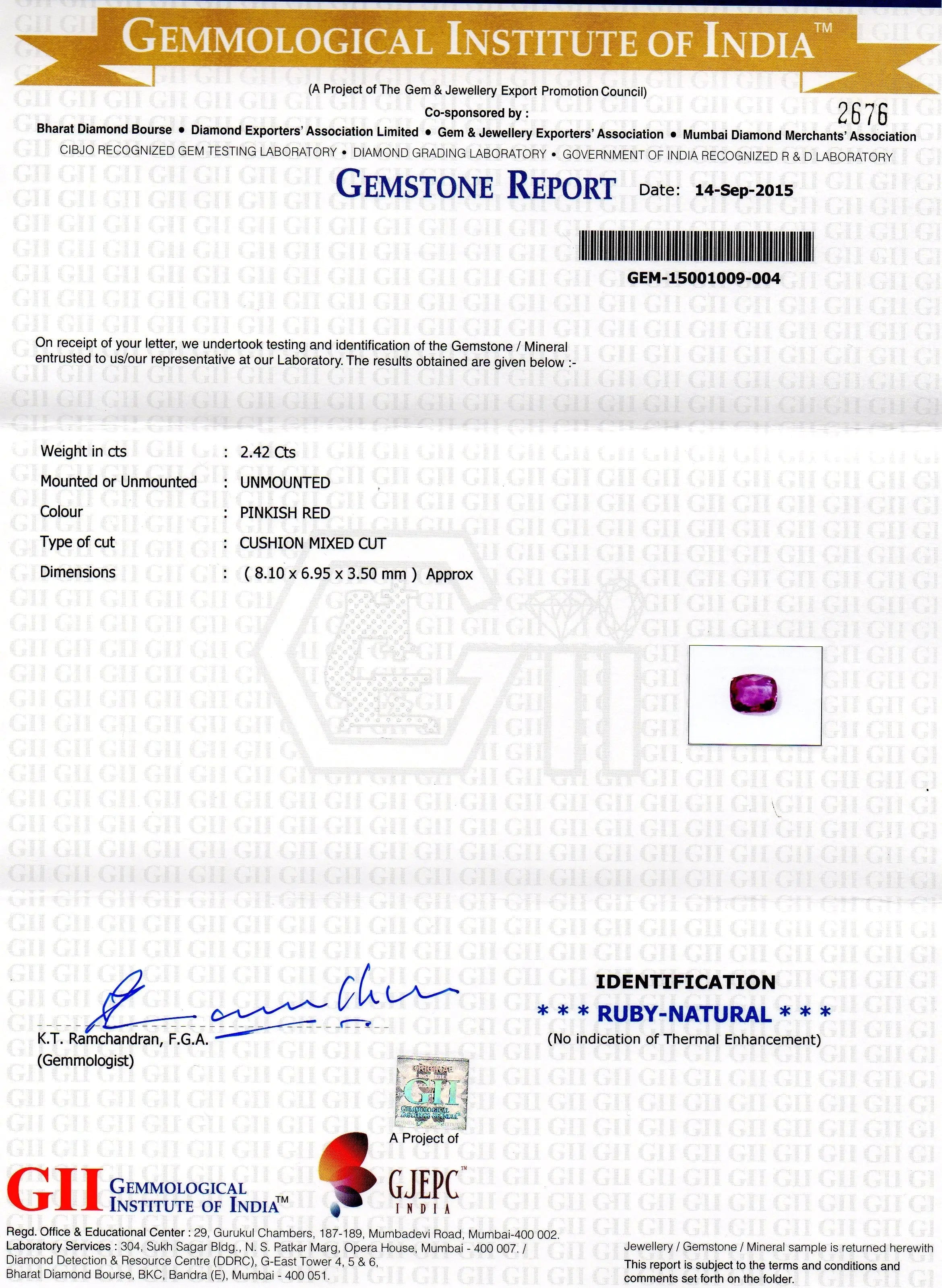 2.42 Ct 4.25 Rati Certified Unheated Untreated Natural Madagaskar Ruby
