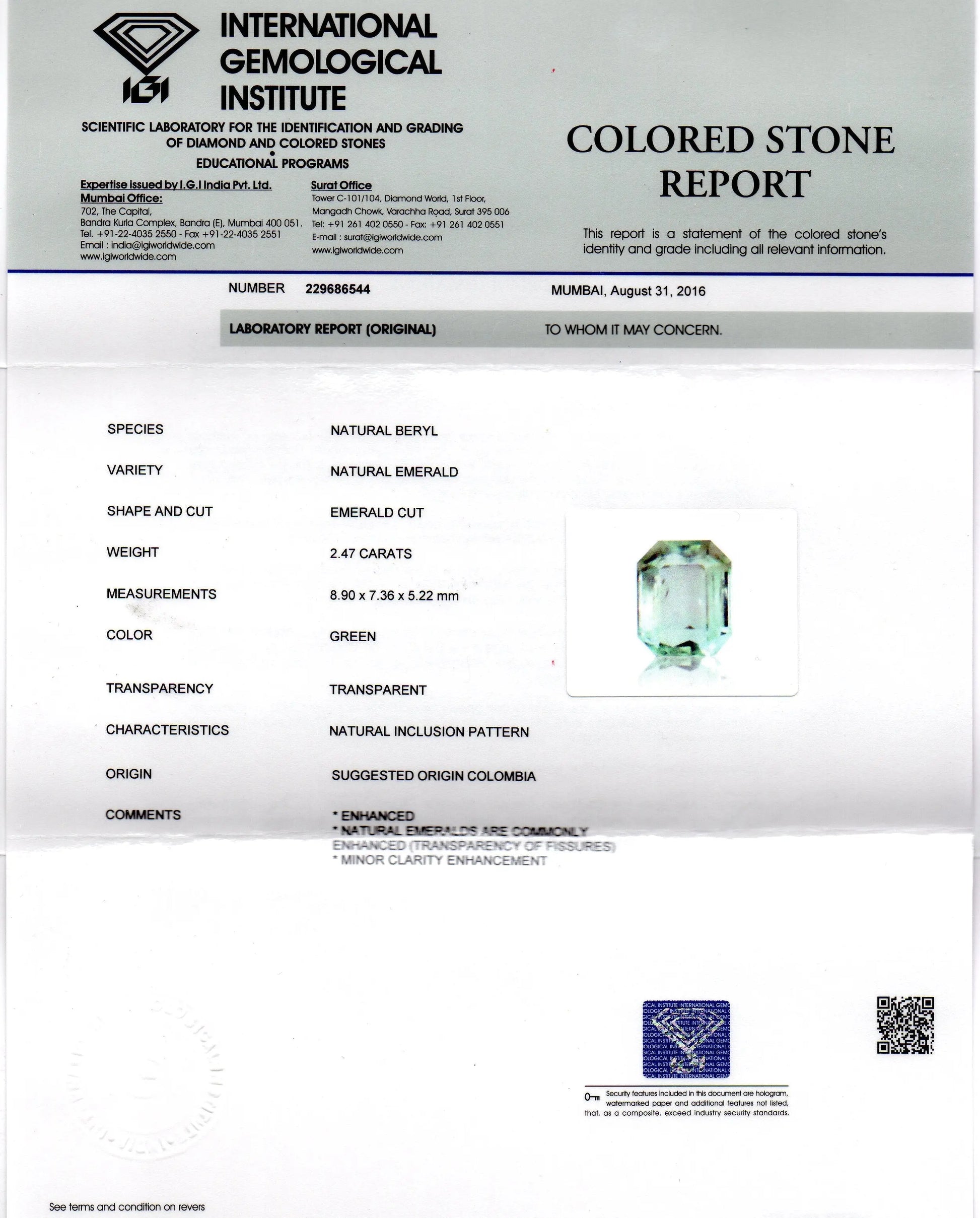 2.47 Ct Unheated Natural Colombian Emerald Gemstone **RARE**