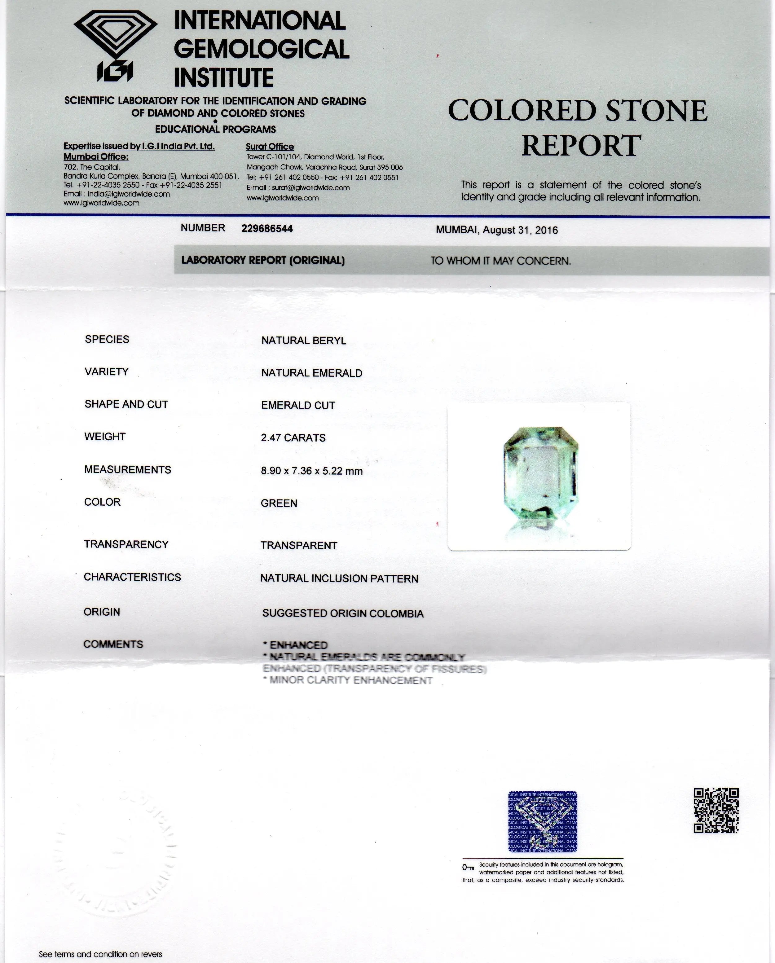 2.47 Ct Unheated Natural Colombian Emerald Gemstone **RARE**