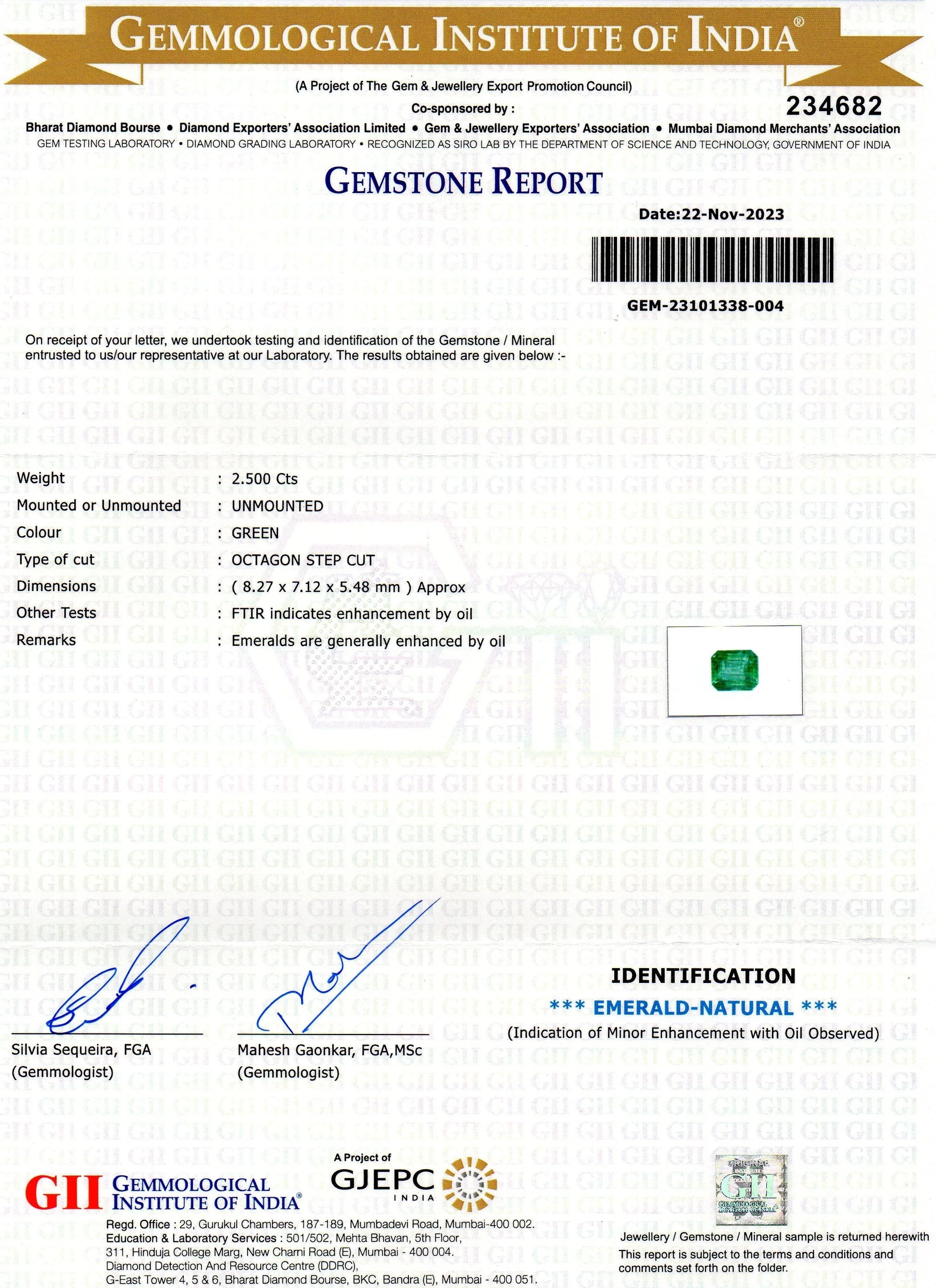 2.50 Ct GII Certified Untreated Natural Zambian Emerald Panna Gems - Venus Gems