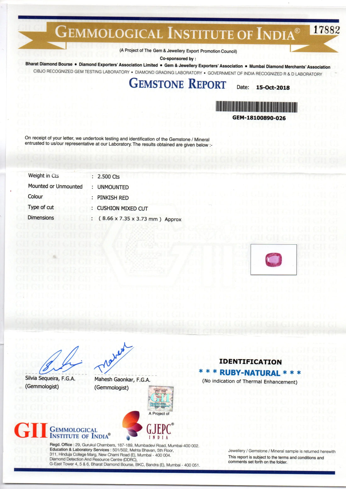 2.50 Ct GII Certified Unheated Untreted Natural Madagaskar Ruby AAA