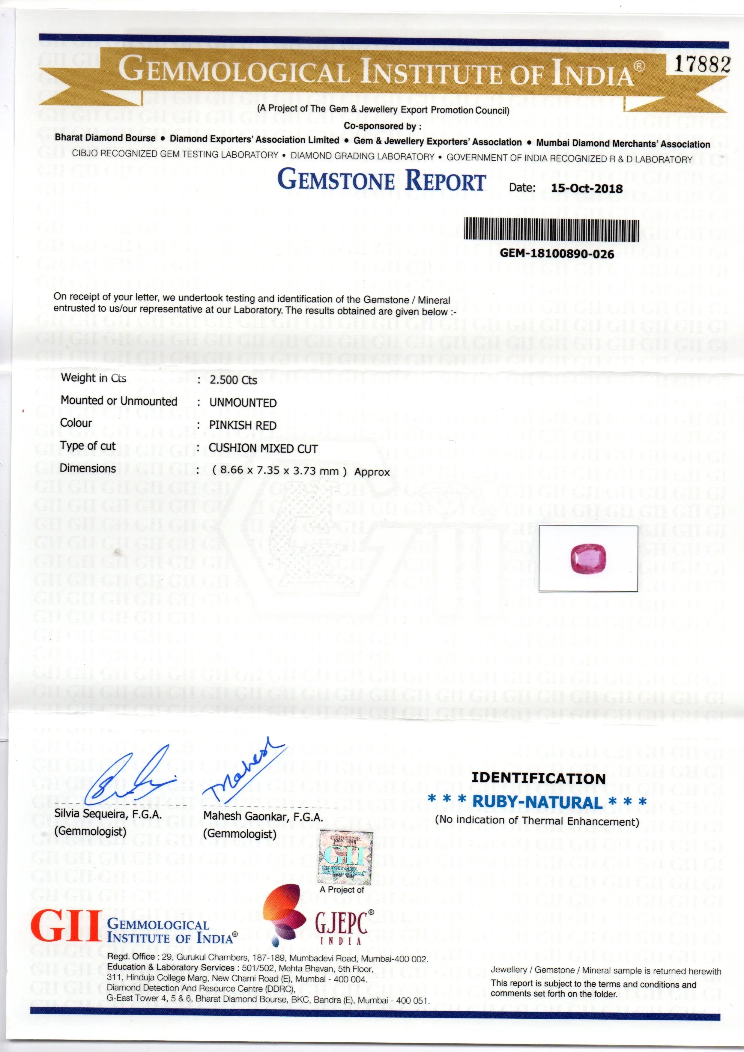 2.50 Ct GII Certified Unheated Untreted Natural Madagaskar Ruby AAA