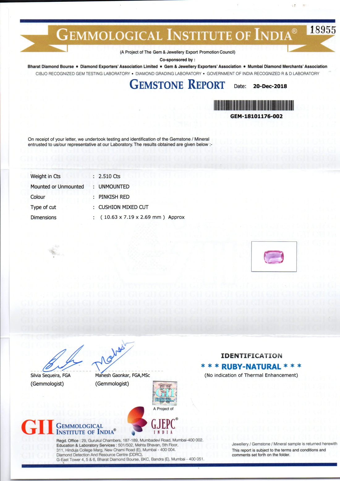 2.51 Ct GII Certified Unheated Untreated Natural Madagaskar Ruby AAA