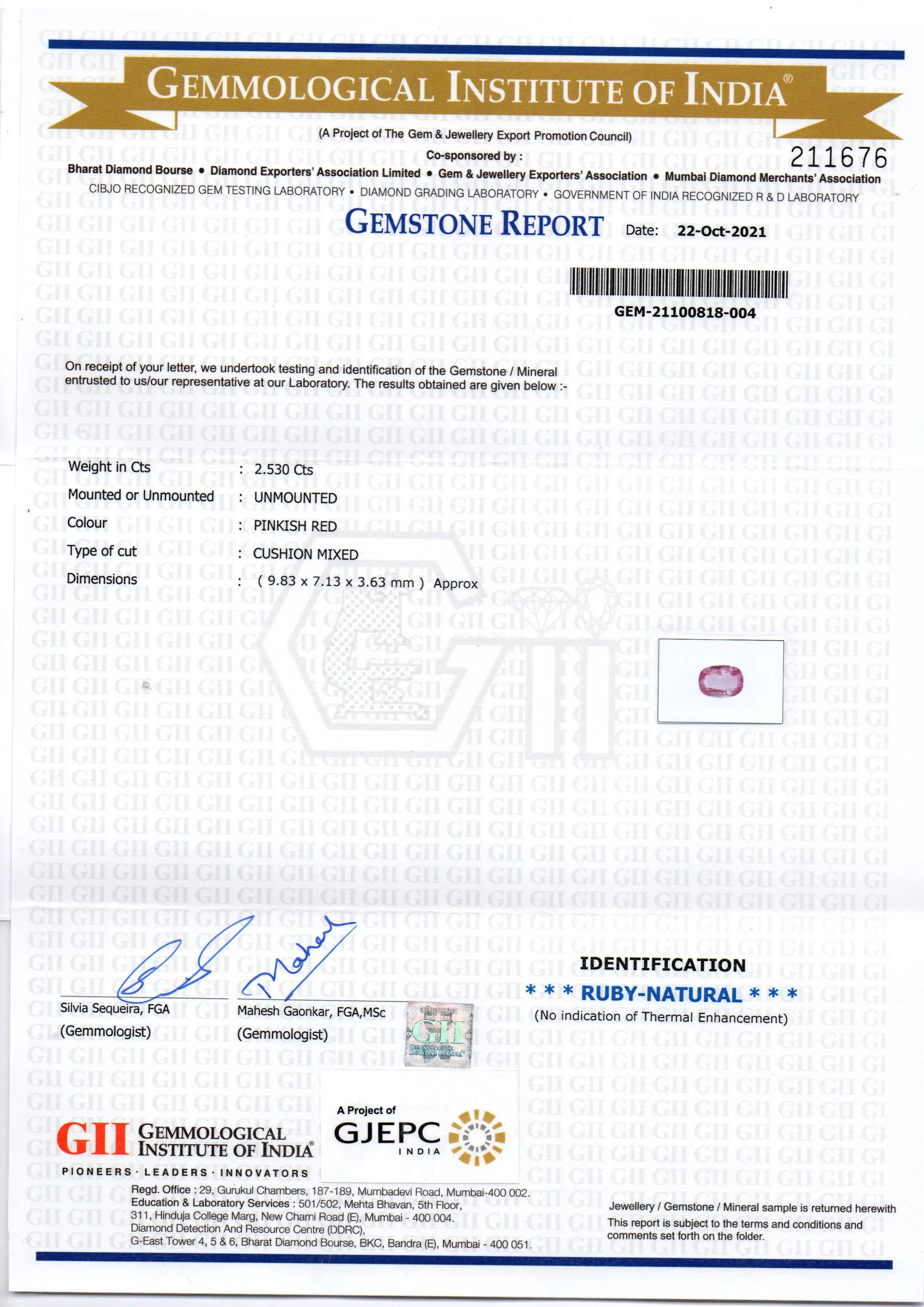 2.53 Ct GII Certified Unheated Untreted Natural Madagaskar Ruby Gems