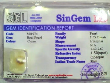 2.55 Ct 4.25 Ratti Certified Natural Venunjula Real Pearl/Real Moti