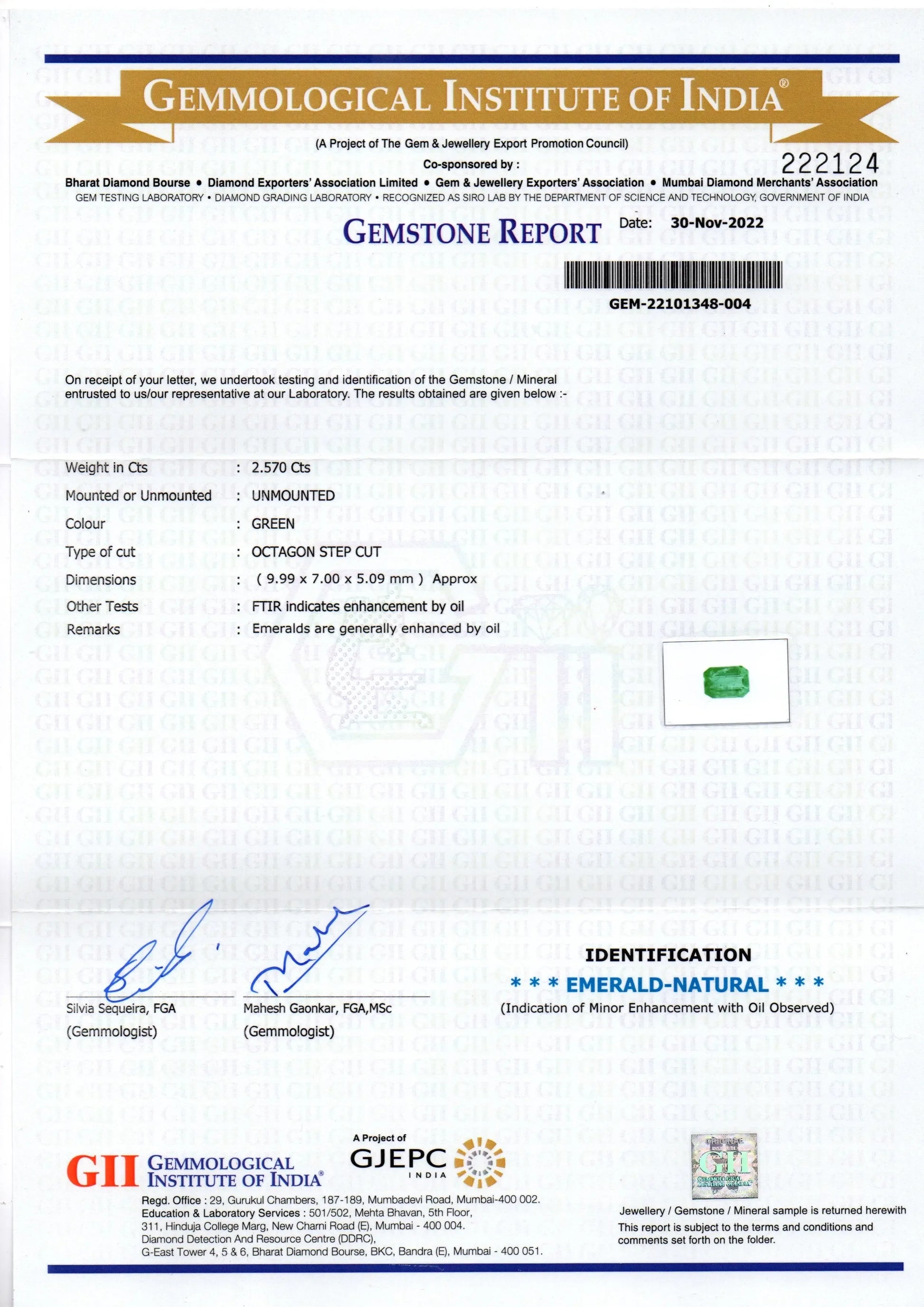 2.57 Ct GII Certified Untreated Natural Zambian Emerald Gemstone AAA - Venus Gems