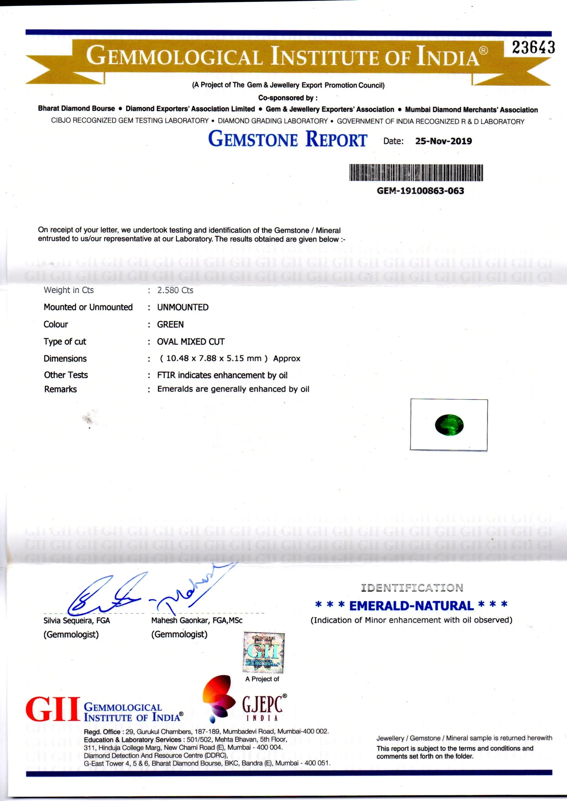 2.58 Ct GII Certified Untreated Natural Zambian Emerald Gems AAAAA