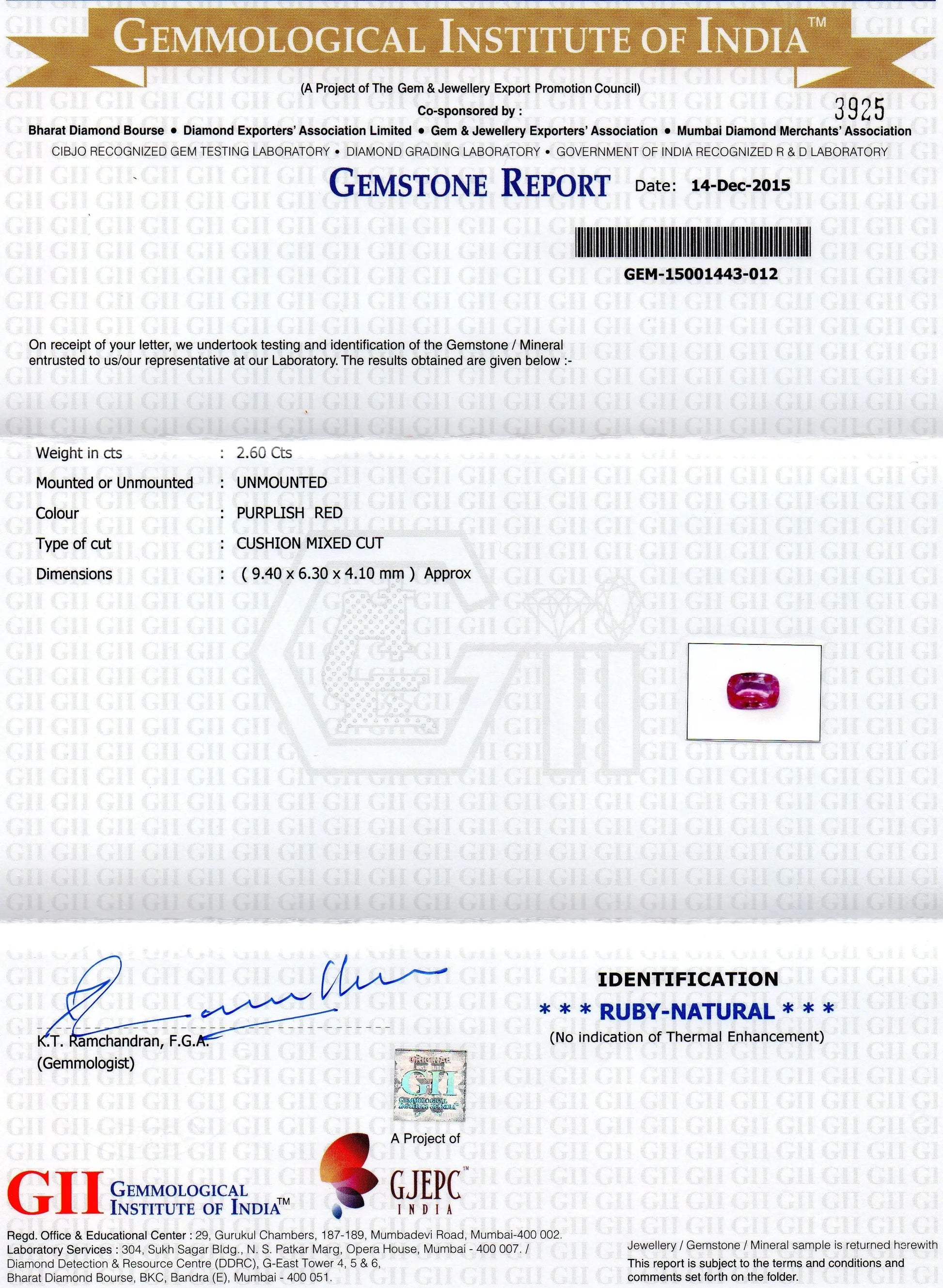 2.60 Ct Certified Unheated Untreated Natural Madagaskar Ruby