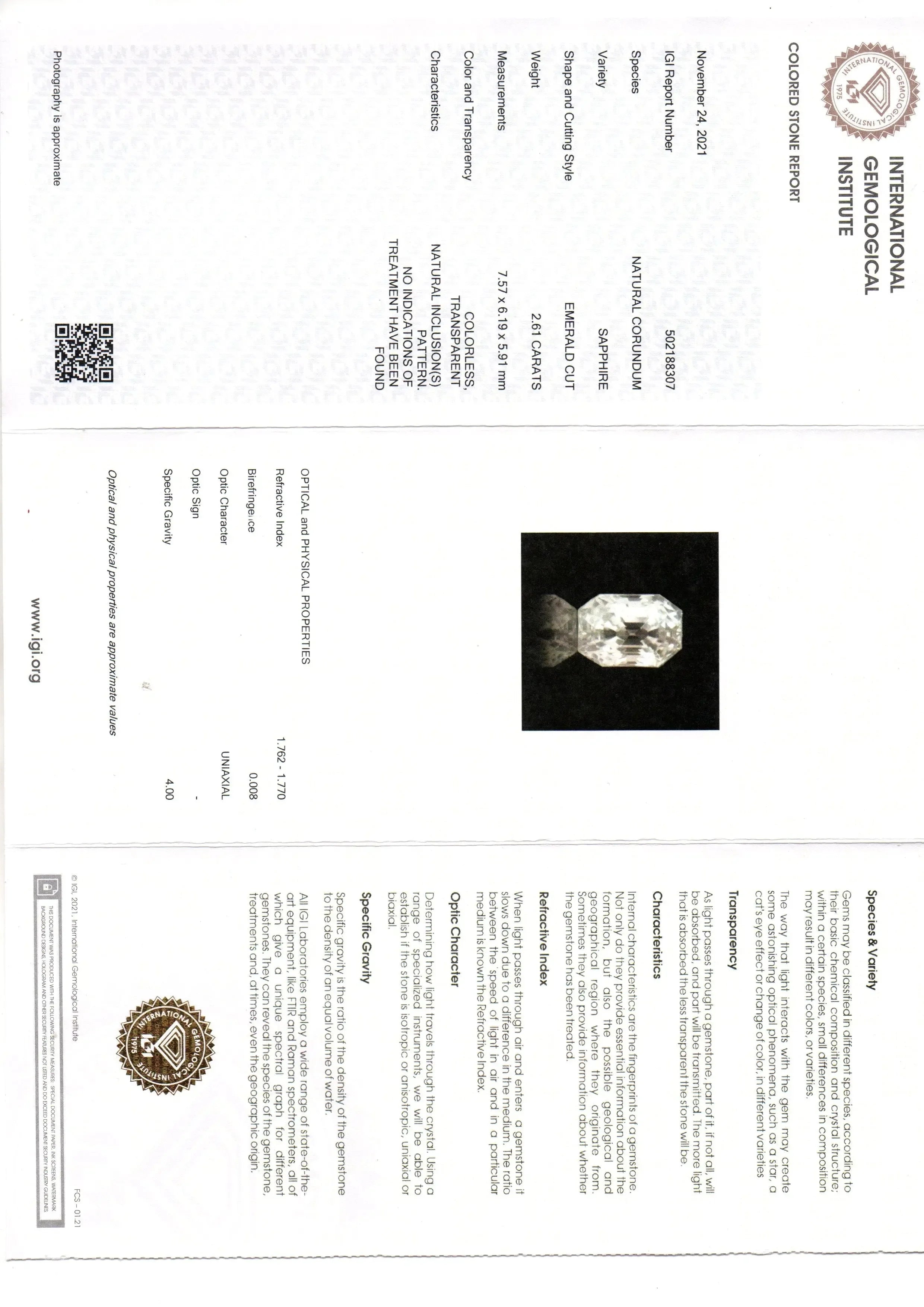2.61 Ct IGI Certified Unheated Untreated Natural Ceylon White Sapphire - Venus Gems