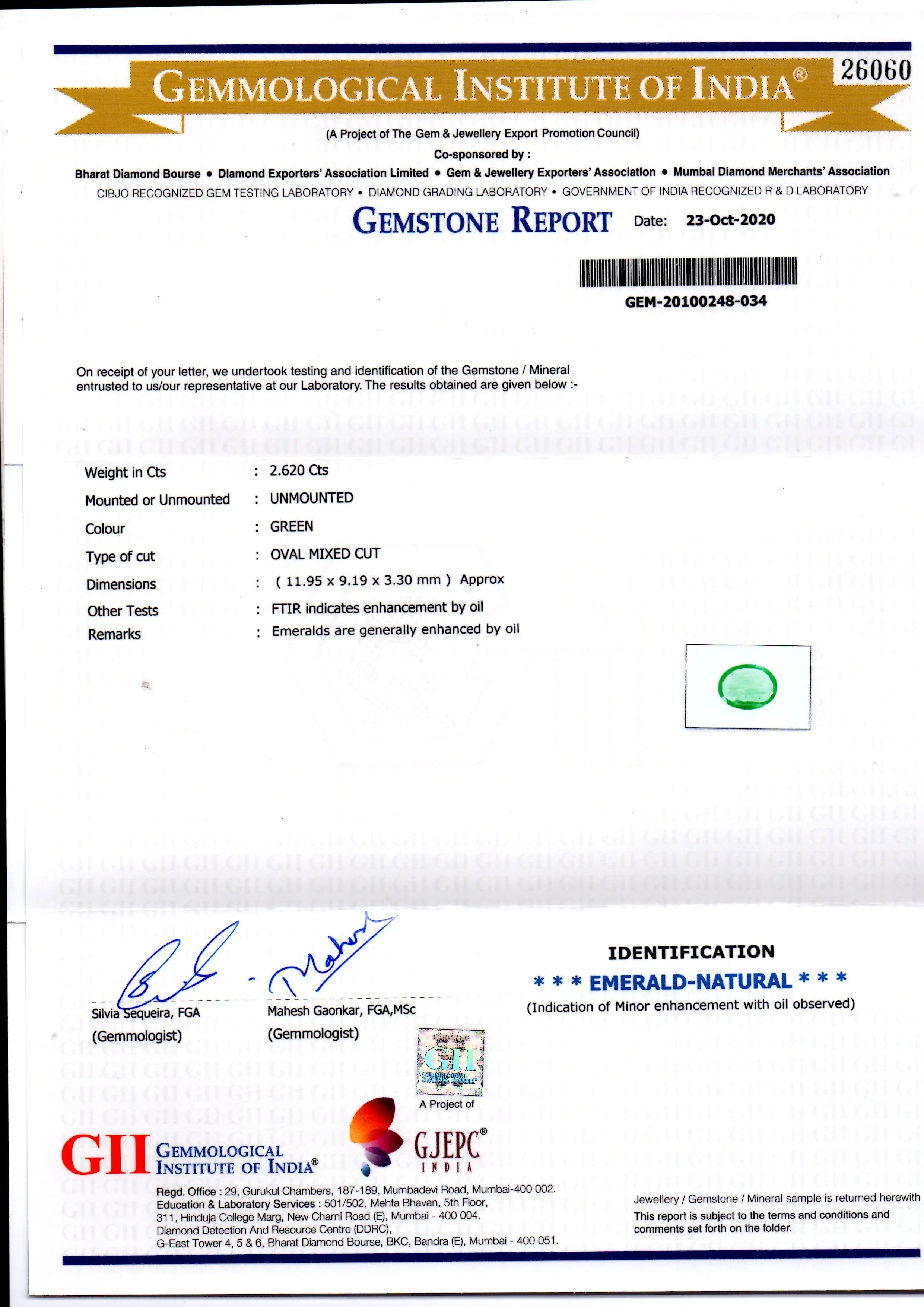 2.62 Ct GII Certified Untreated Natural Zambian Emerald Gems AAAA