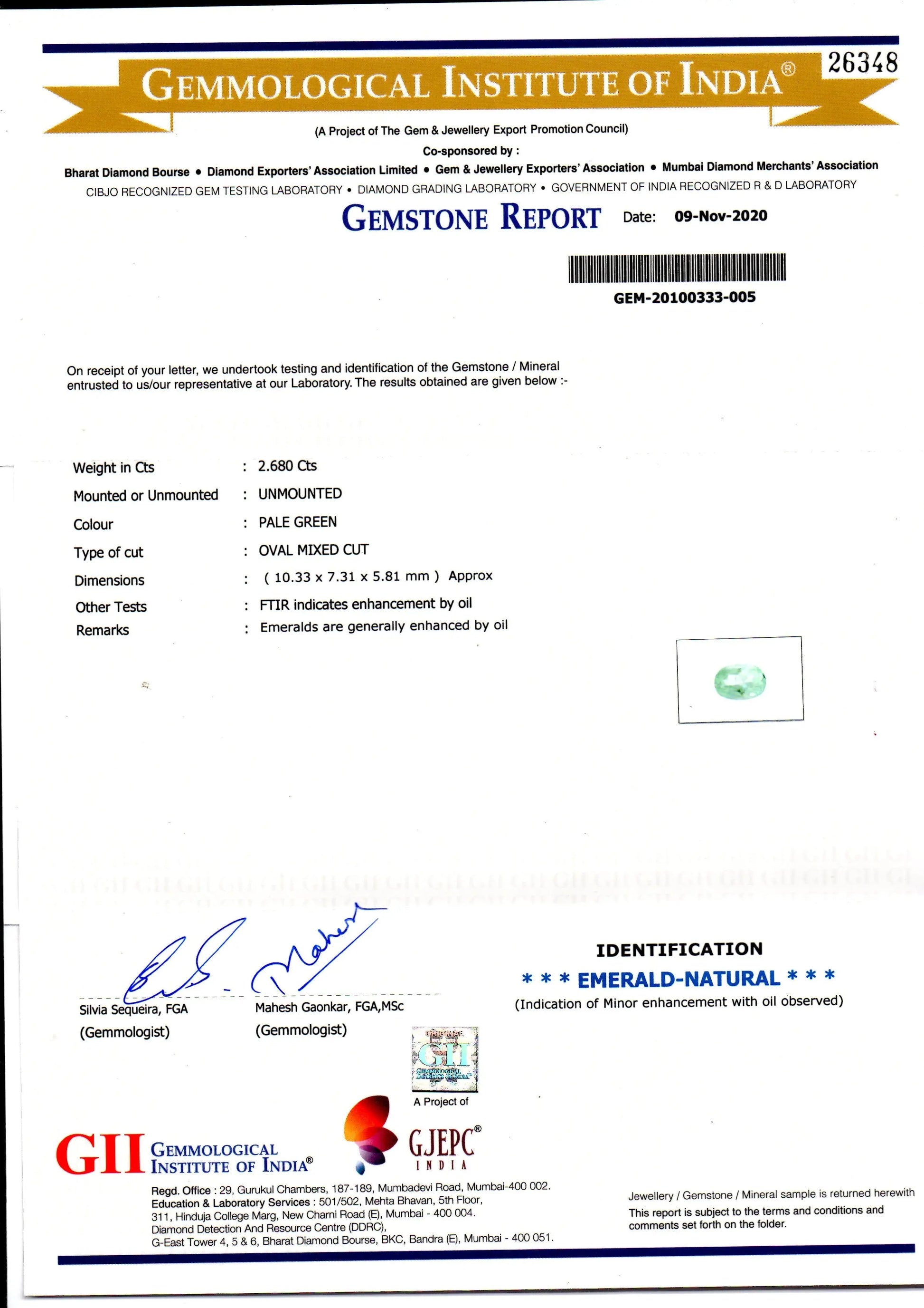 2.68 Ct GII Certified Untreated Natural Colombian Emerald Gemstone