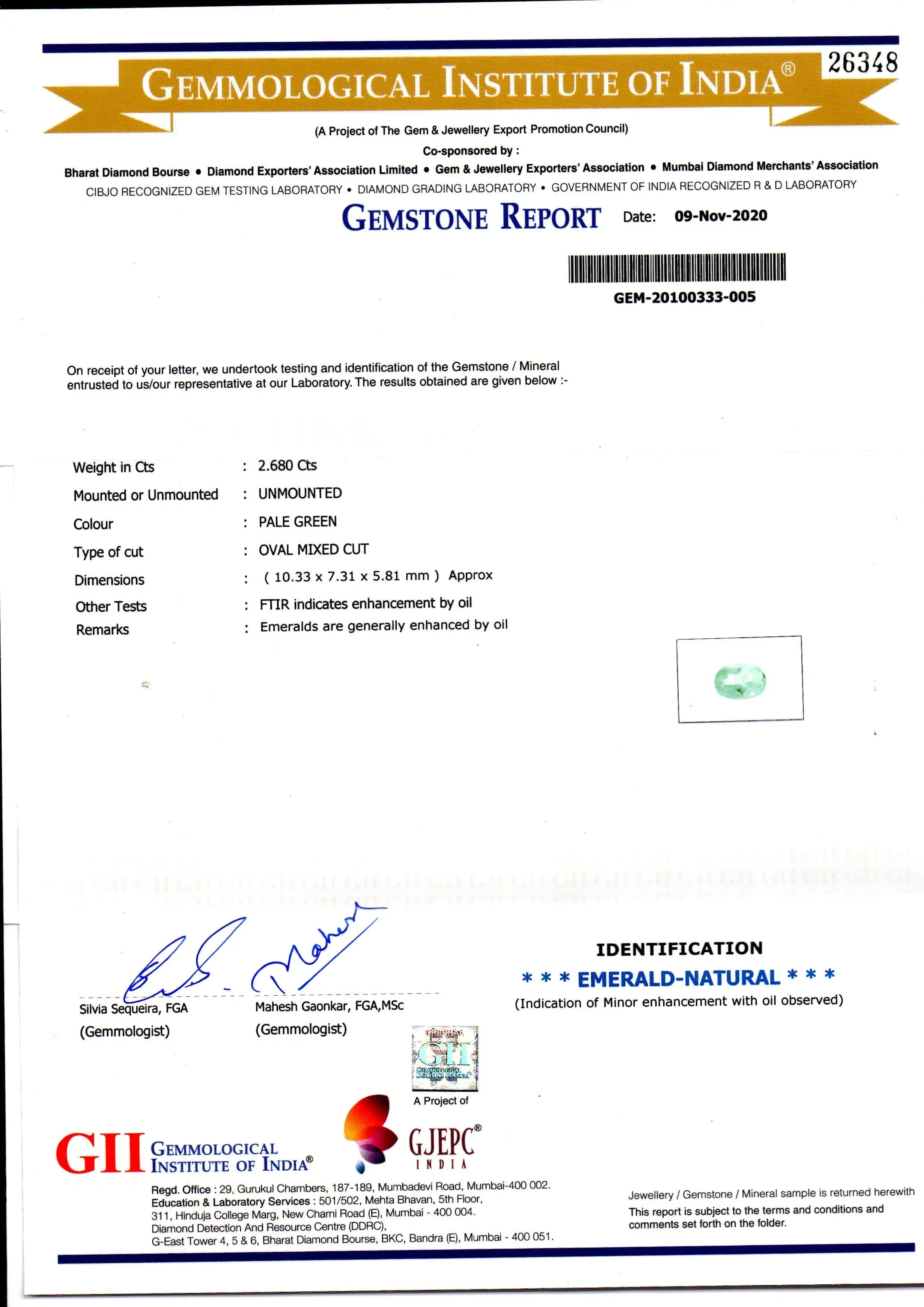 2.68 Ct GII Certified Untreated Natural Colombian Emerald Gemstone