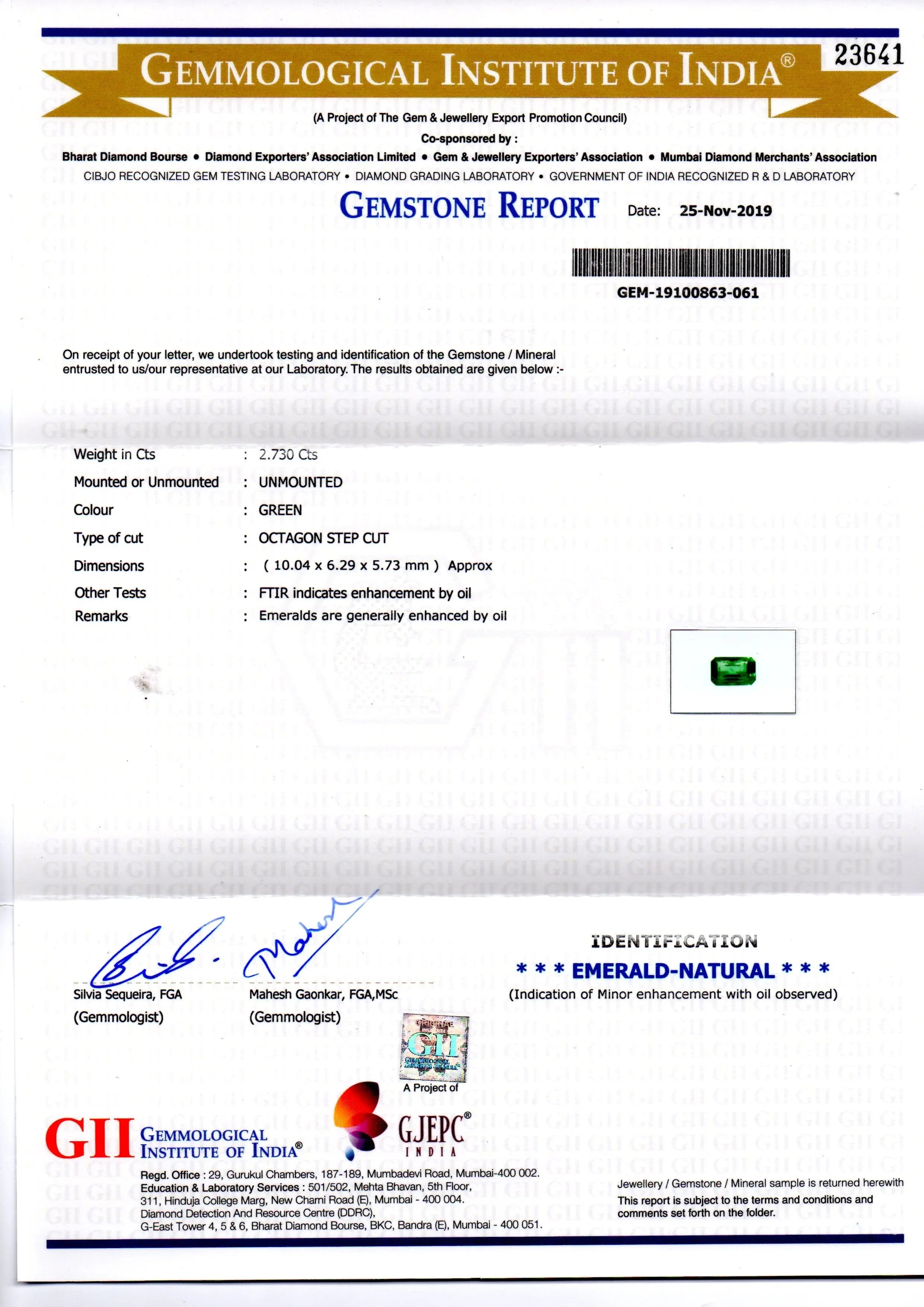 2.73 Ct GII Certified Untreated Natural Zambian Emerald Gems AAAAA
