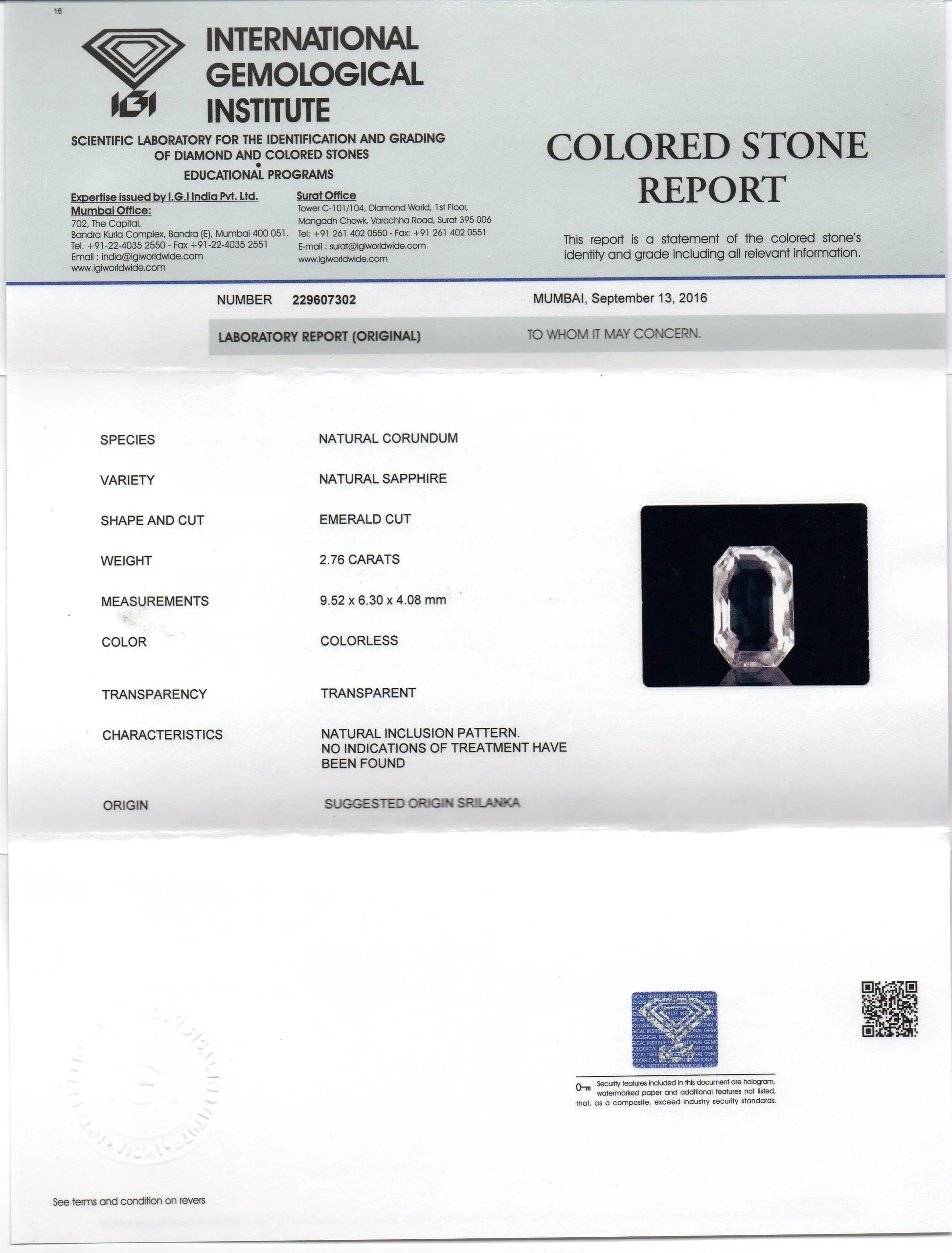 2.76 Ct IGI Certified Unheated Untreated Natural Premium White Sapphire - Venus Gems