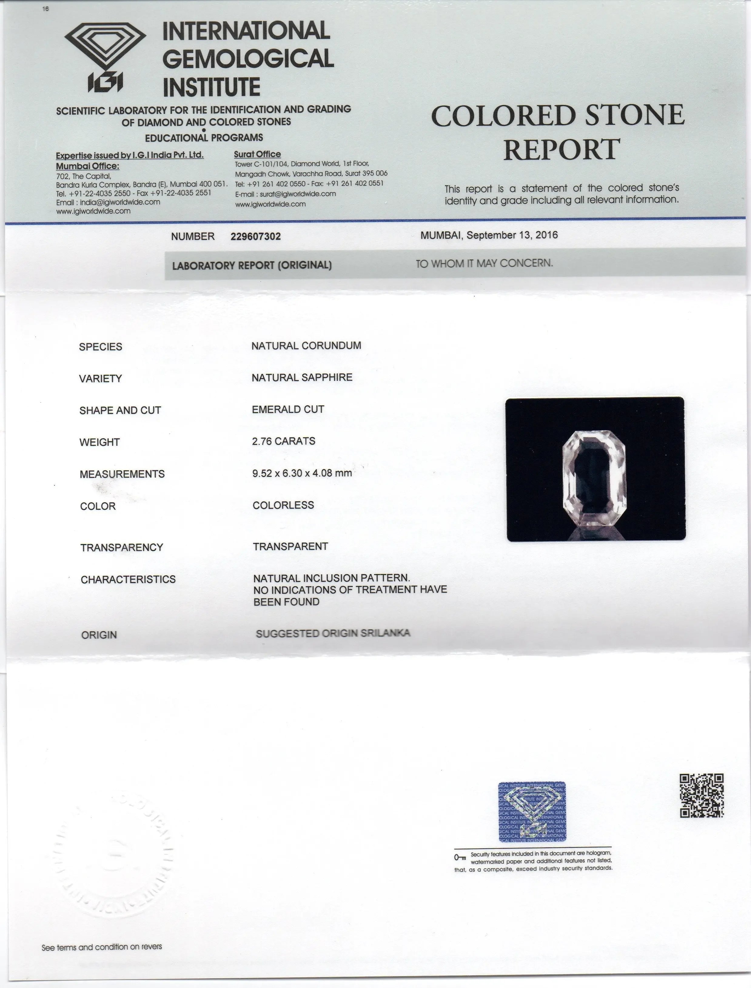 2.76 Ct IGI Certified Unheated Untreated Natural Premium White Sapphire - Venus Gems