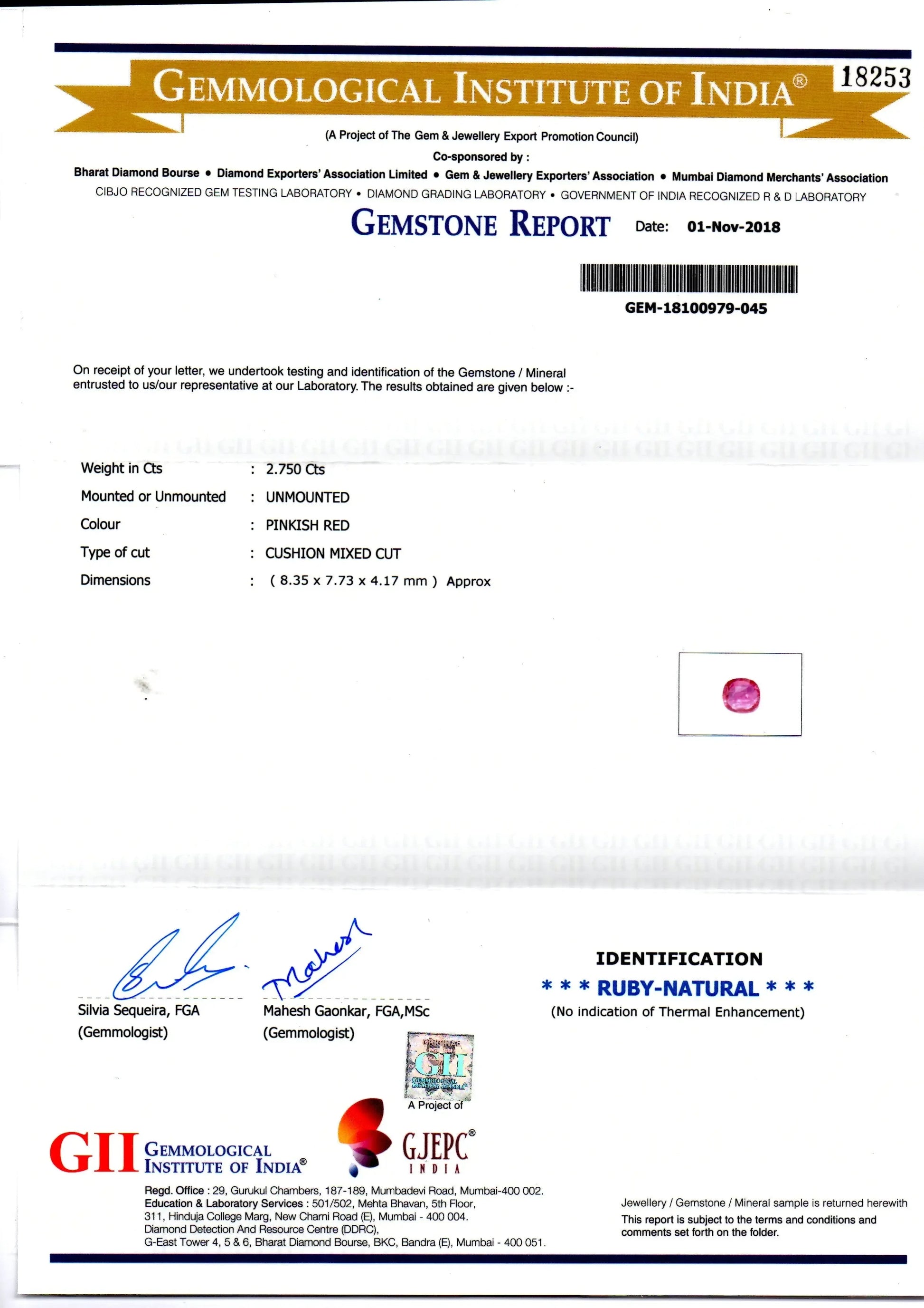 2.75 Ct GII Certified Unheated Untreated Natural Madagaskar Ruby AA - Venus Gems