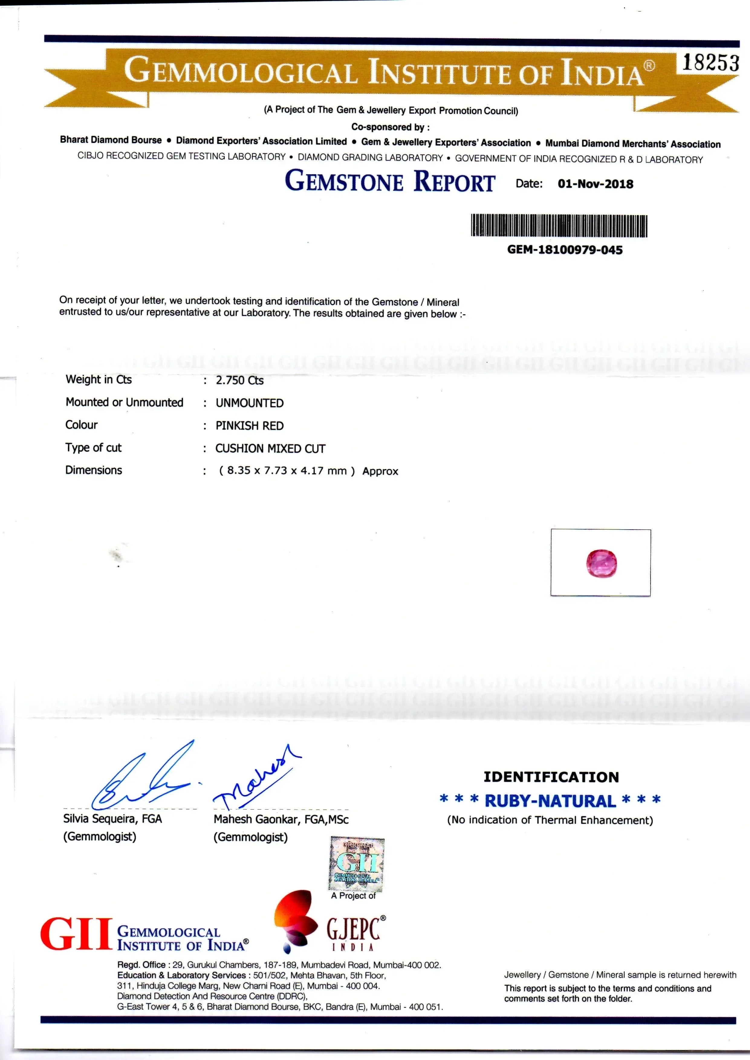 2.75 Ct GII Certified Unheated Untreated Natural Madagaskar Ruby AA - Venus Gems