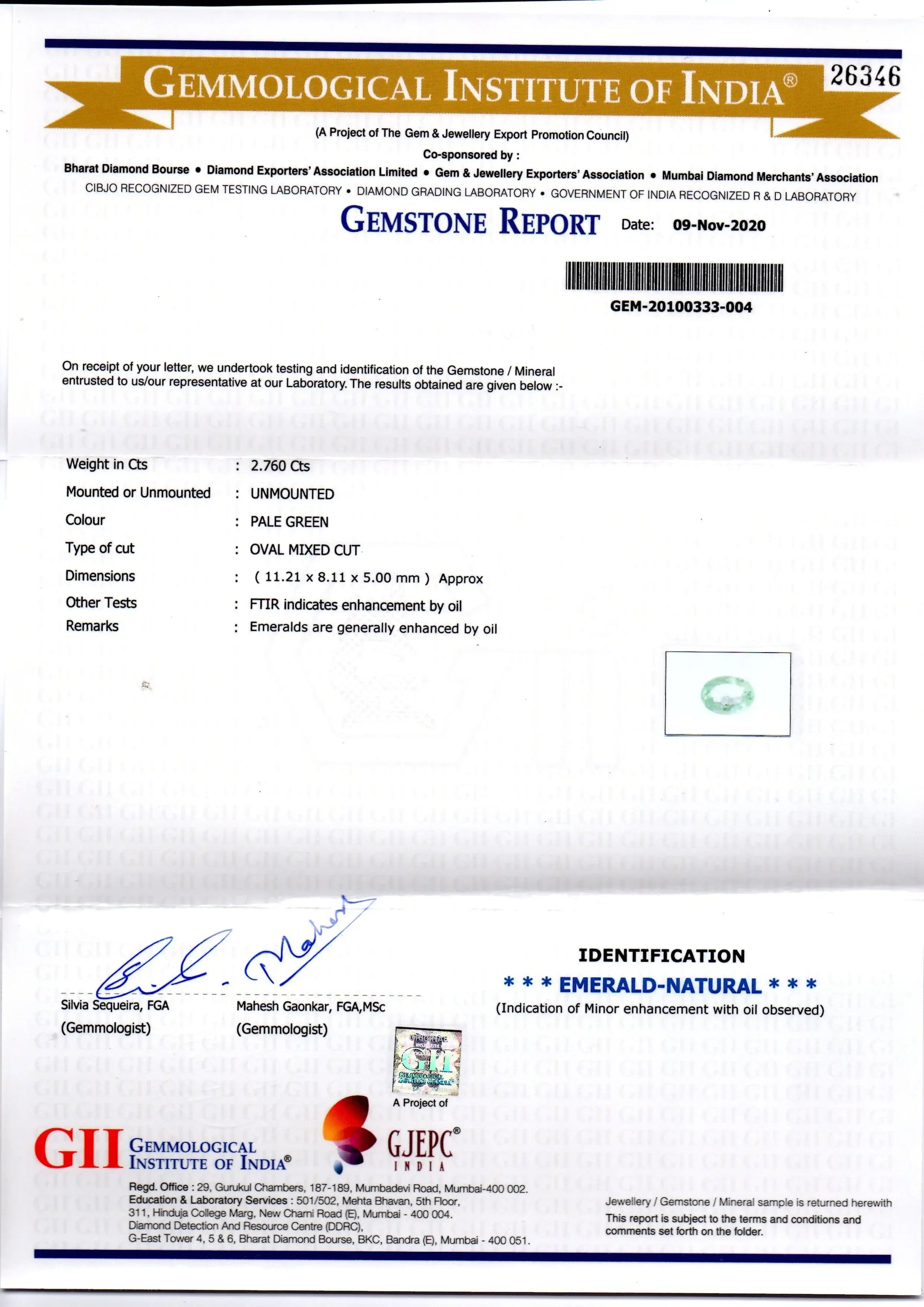2.76 Ct GII Certified Untreated Natural Colombian Emerald Gemstone - Venus Gems