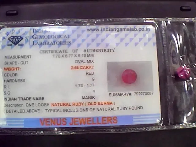 2.78 Ct Natural Old Burma Mines Ruby Gemstone Manik Stone - Venus Gems