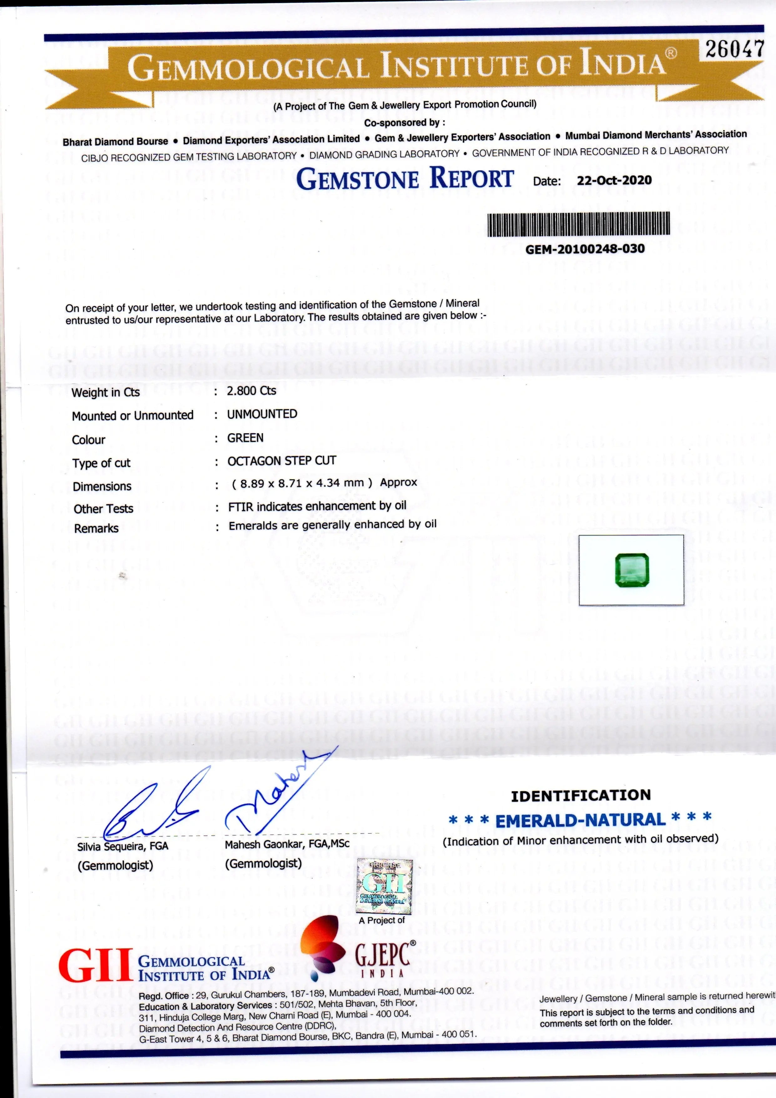 2.80 Ct GII Certified Untreated Natural Zambian Emerald Gems AAAA