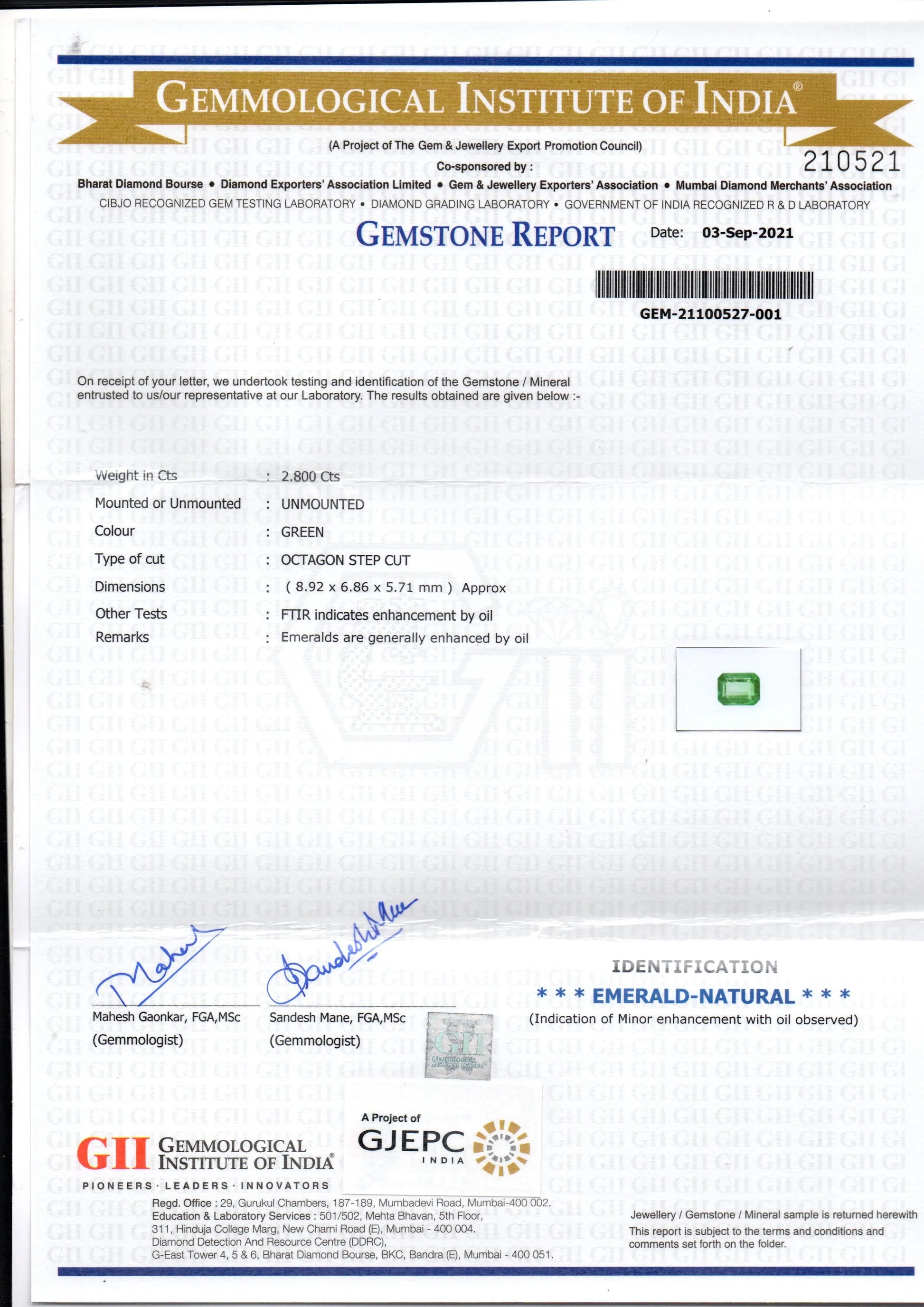 2.80 Ct GII Certified Untreated Natural Zambian Emerald Gems AAAAA