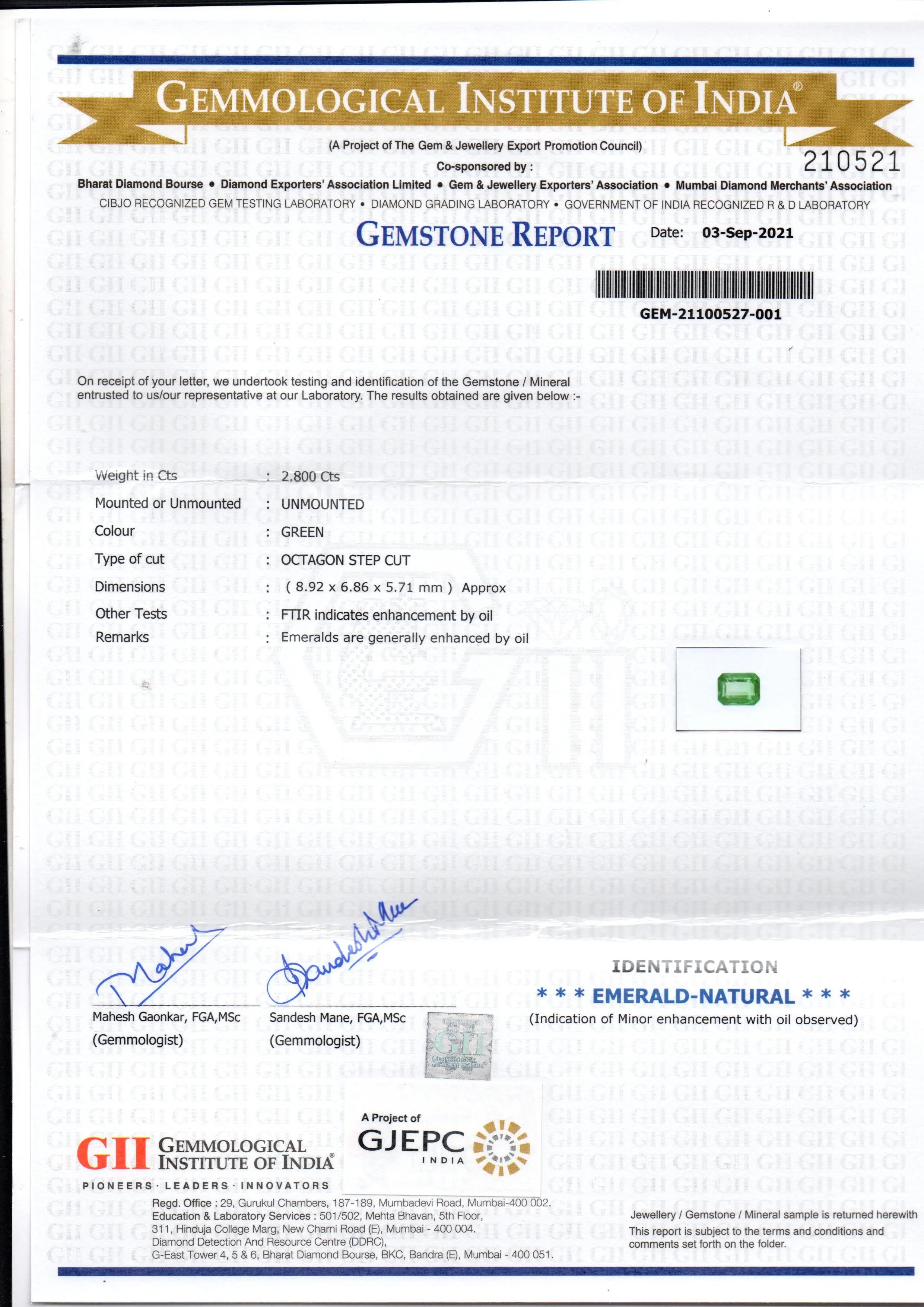 2.80 Ct GII Certified Untreated Natural Zambian Emerald Gems AAAAA