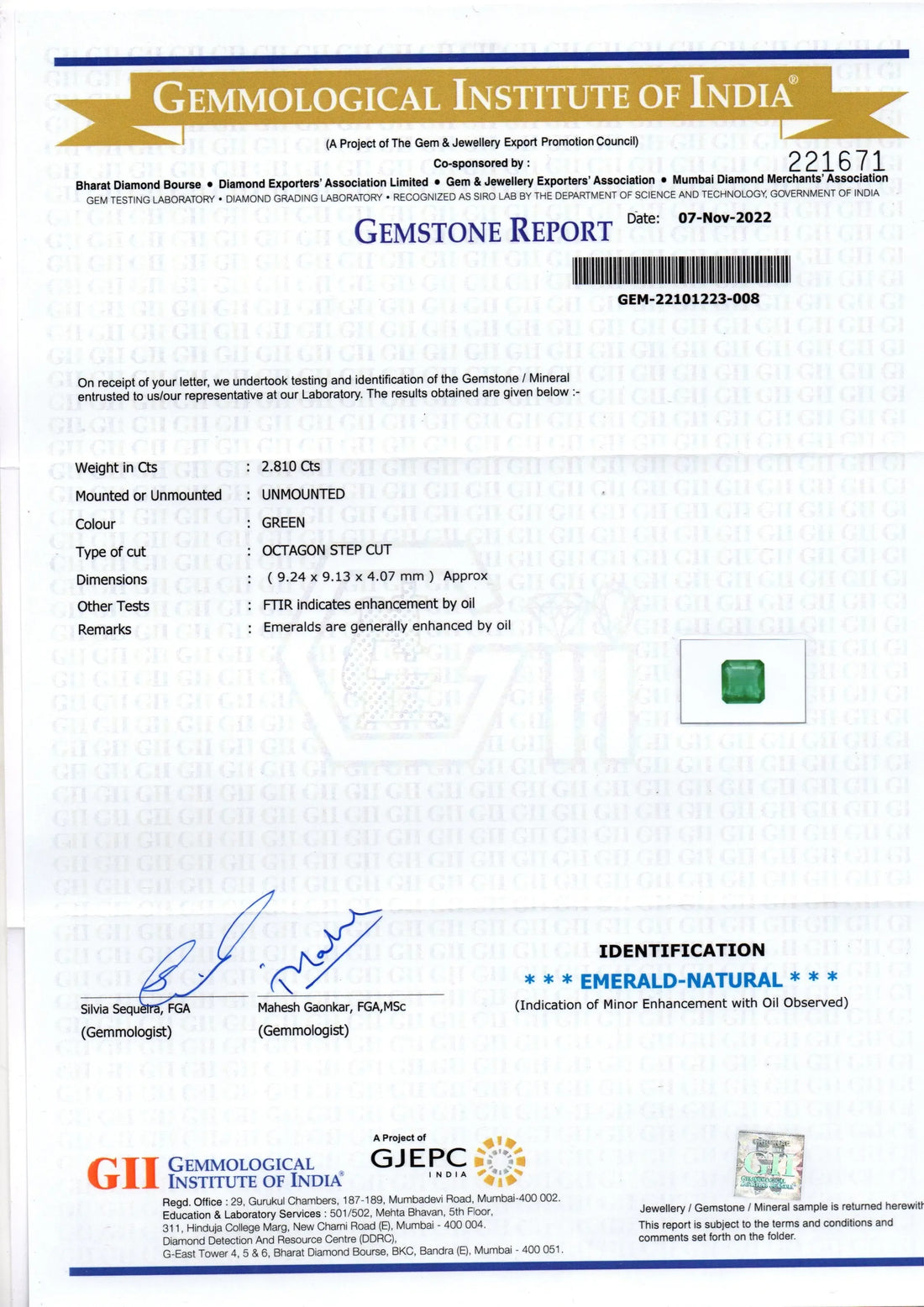 2.81 Ct GII Certified Untreated Natural Zambian Emerald Gemstone AA - Venus Gems