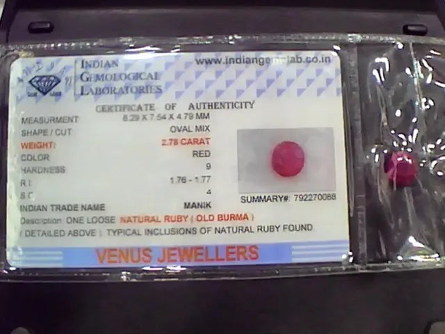 2.83 Ct Natural Old Burma Mines Ruby Gemstone Manik Stone - Venus Gems