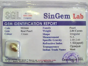 2.84 Ct 4.5 Ratti Certified Natural Venunjula Real Pearl/Real Moti