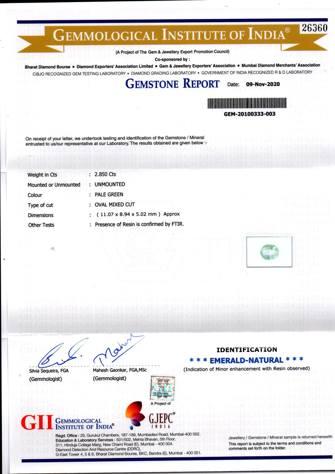 2.85 Ct GII Certified Untreated Natural Colombian Emerald Gemstone - Venus Gems