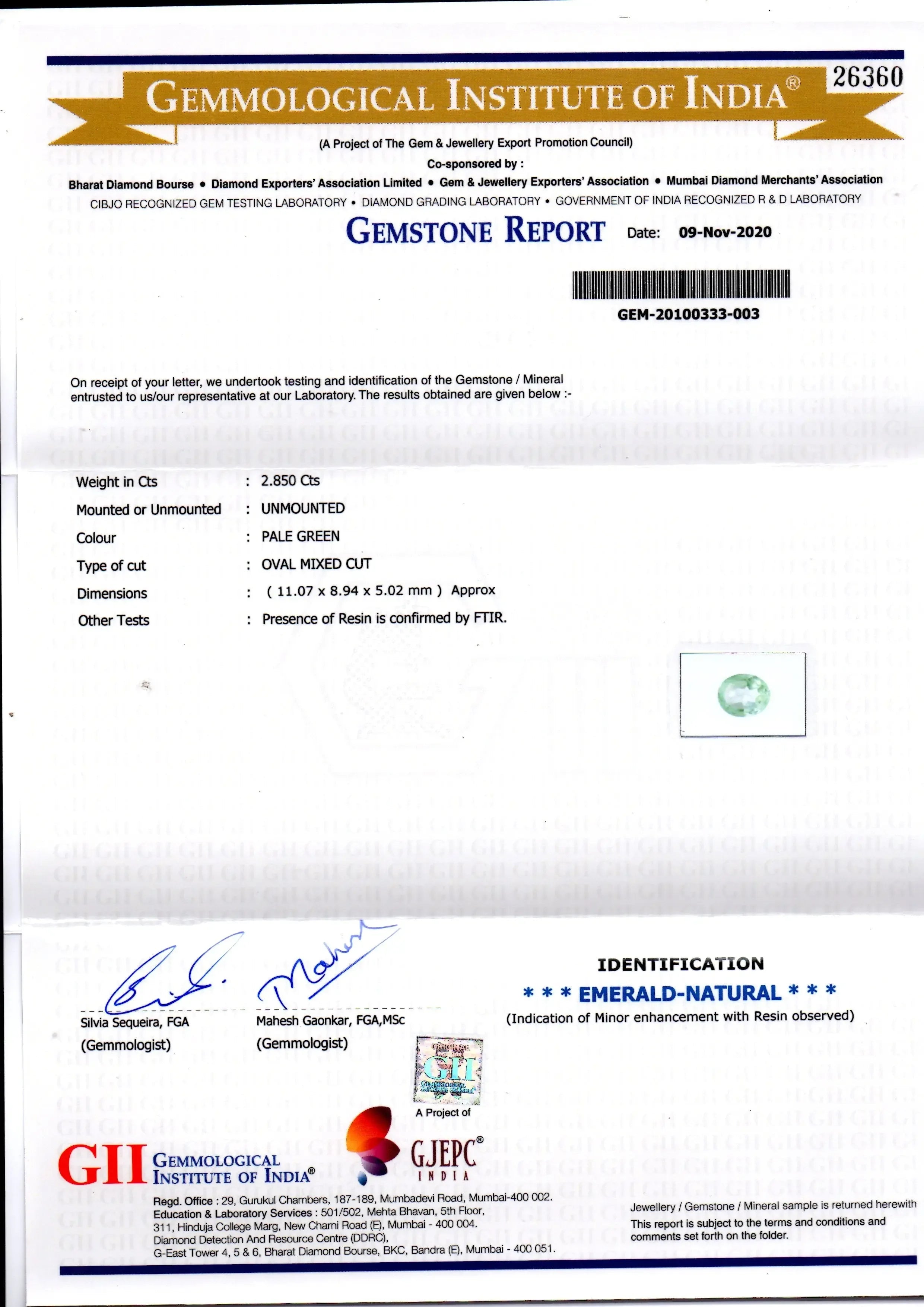 2.85 Ct GII Certified Untreated Natural Colombian Emerald Gemstone - Venus Gems