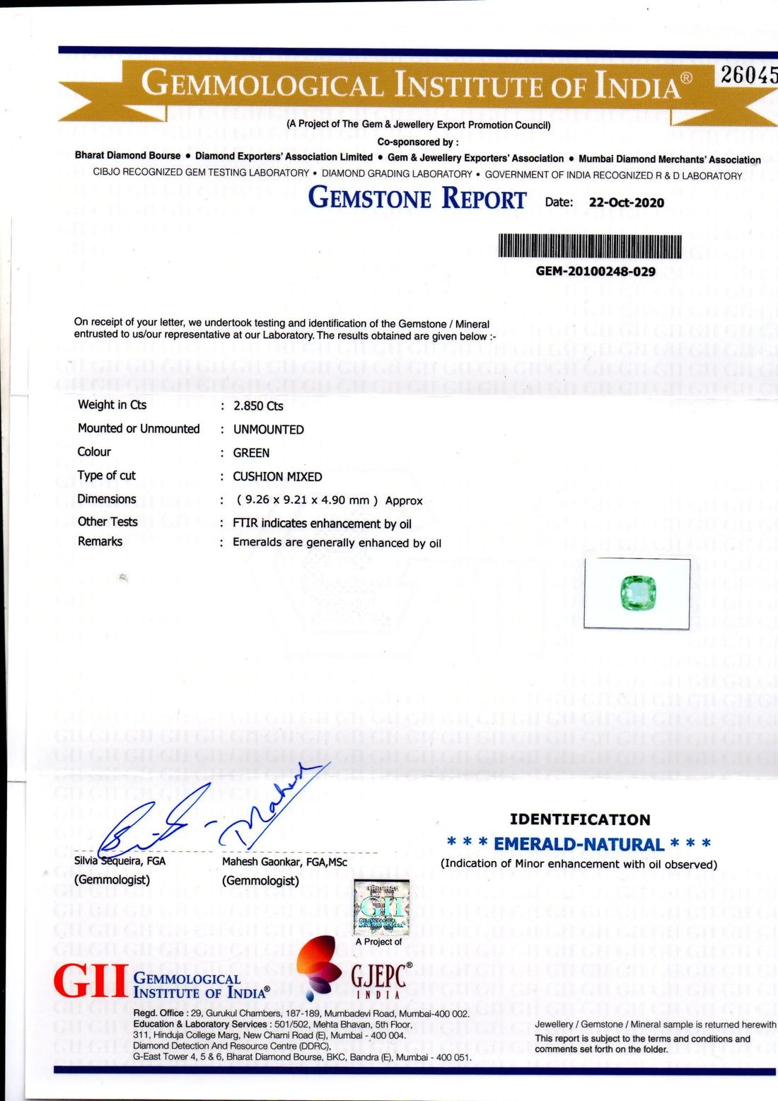 2.85 Ct GII Certified Untreated Natural Zambian Emerald Gems AAA