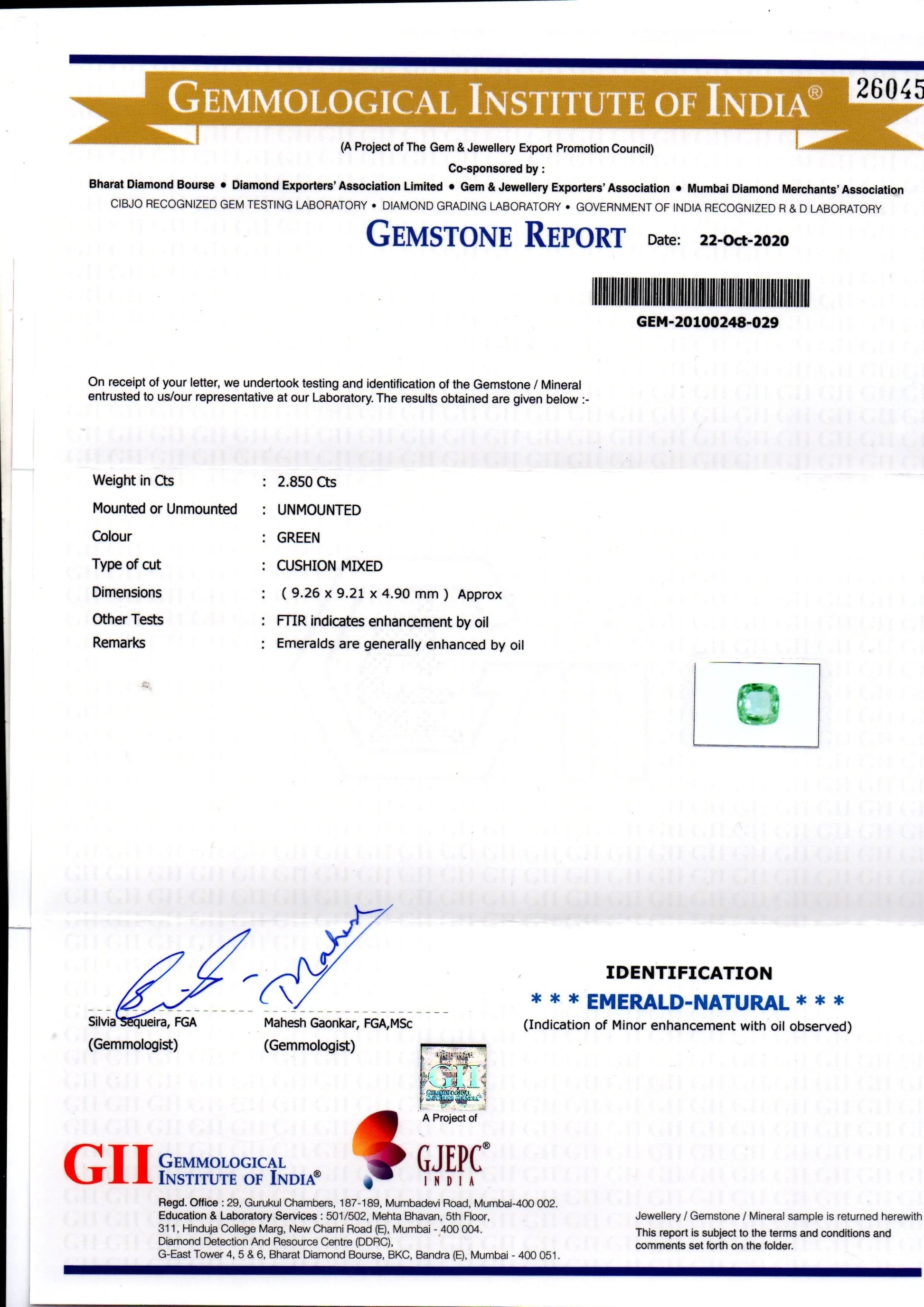 2.85 Ct GII Certified Untreated Natural Zambian Emerald Gems AAA