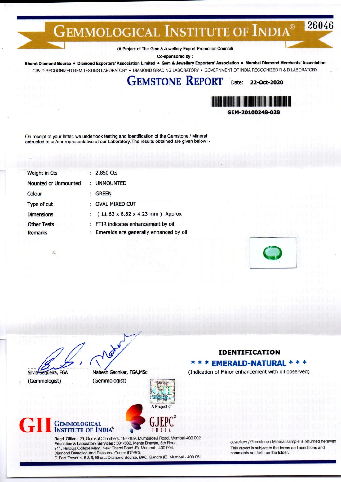 2.85 Ct GII Certified Untreated Natural Zambian Emerald Gems AAAA - Venus Gems