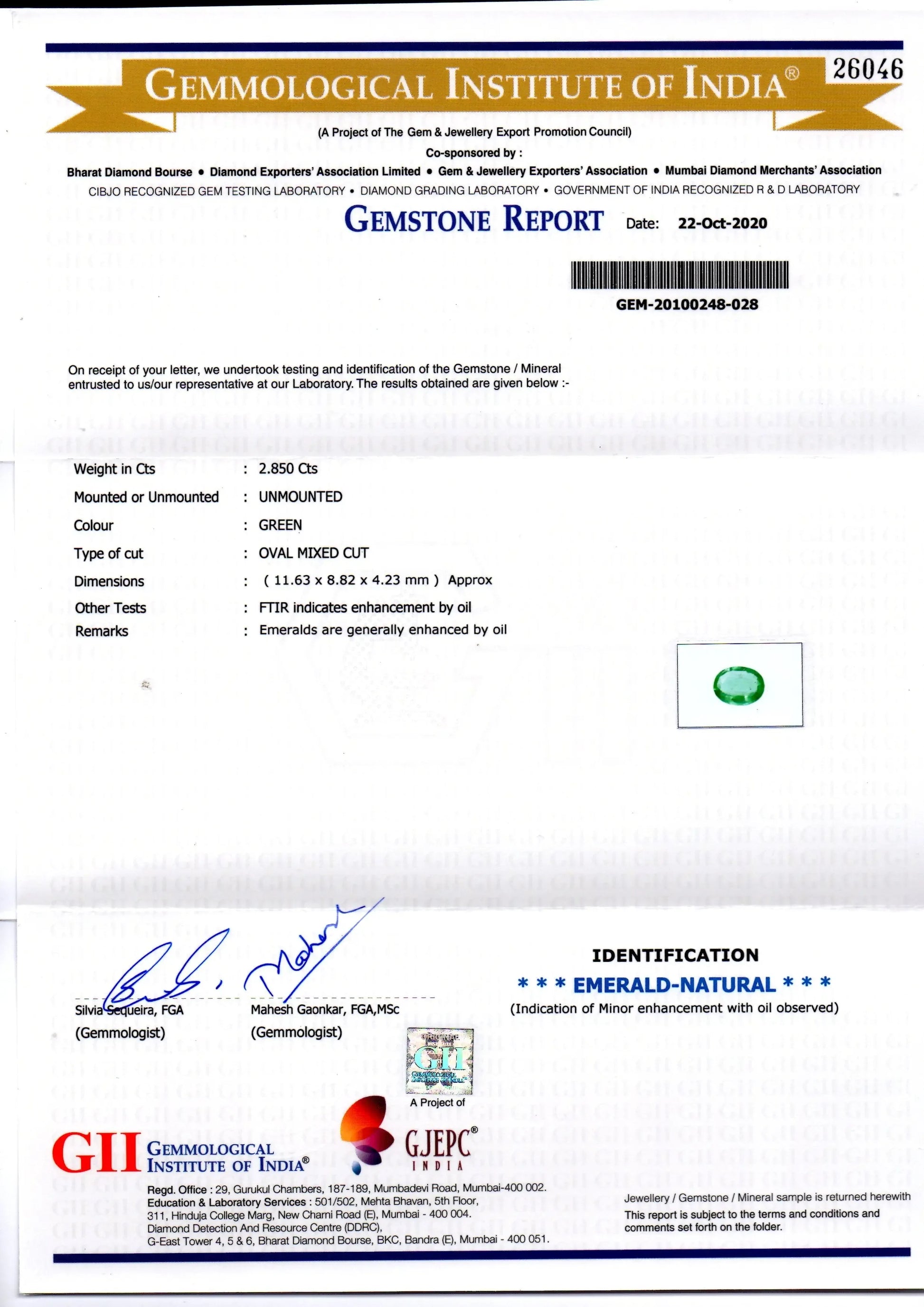 2.85 Ct GII Certified Untreated Natural Zambian Emerald Gems AAAA - Venus Gems