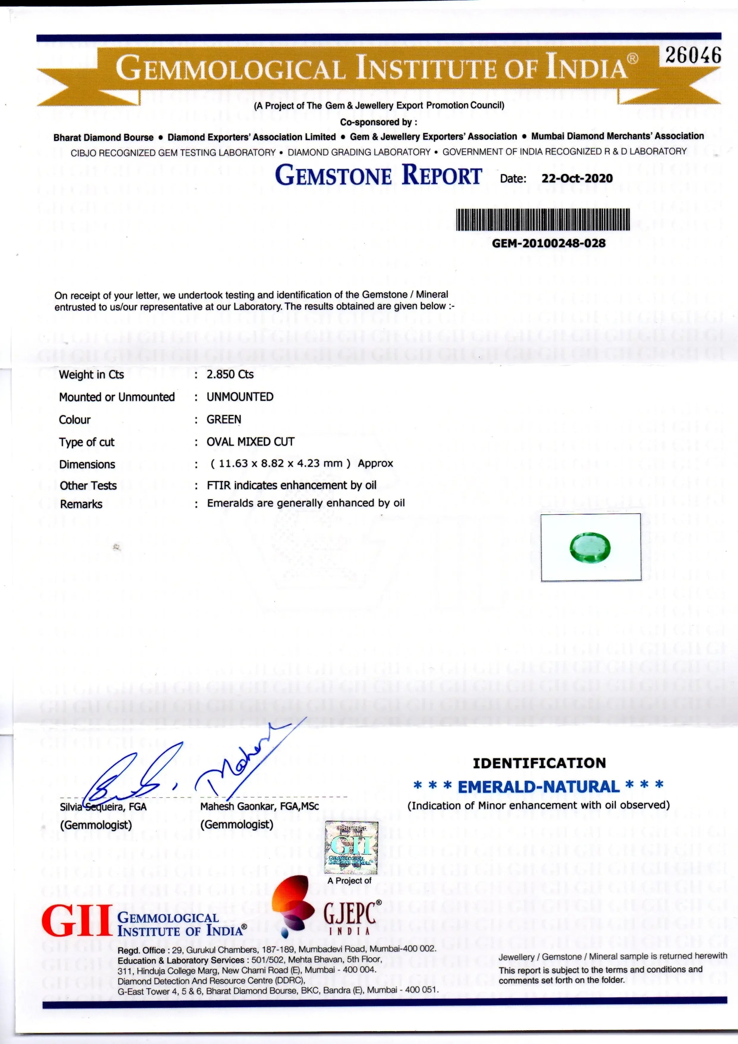 2.85 Ct GII Certified Untreated Natural Zambian Emerald Gems AAAA - Venus Gems
