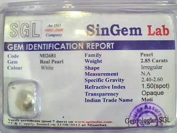 2.85 Ct 4.5 Ratti Certified Natural Venunjula Real Pearl/Real Moti