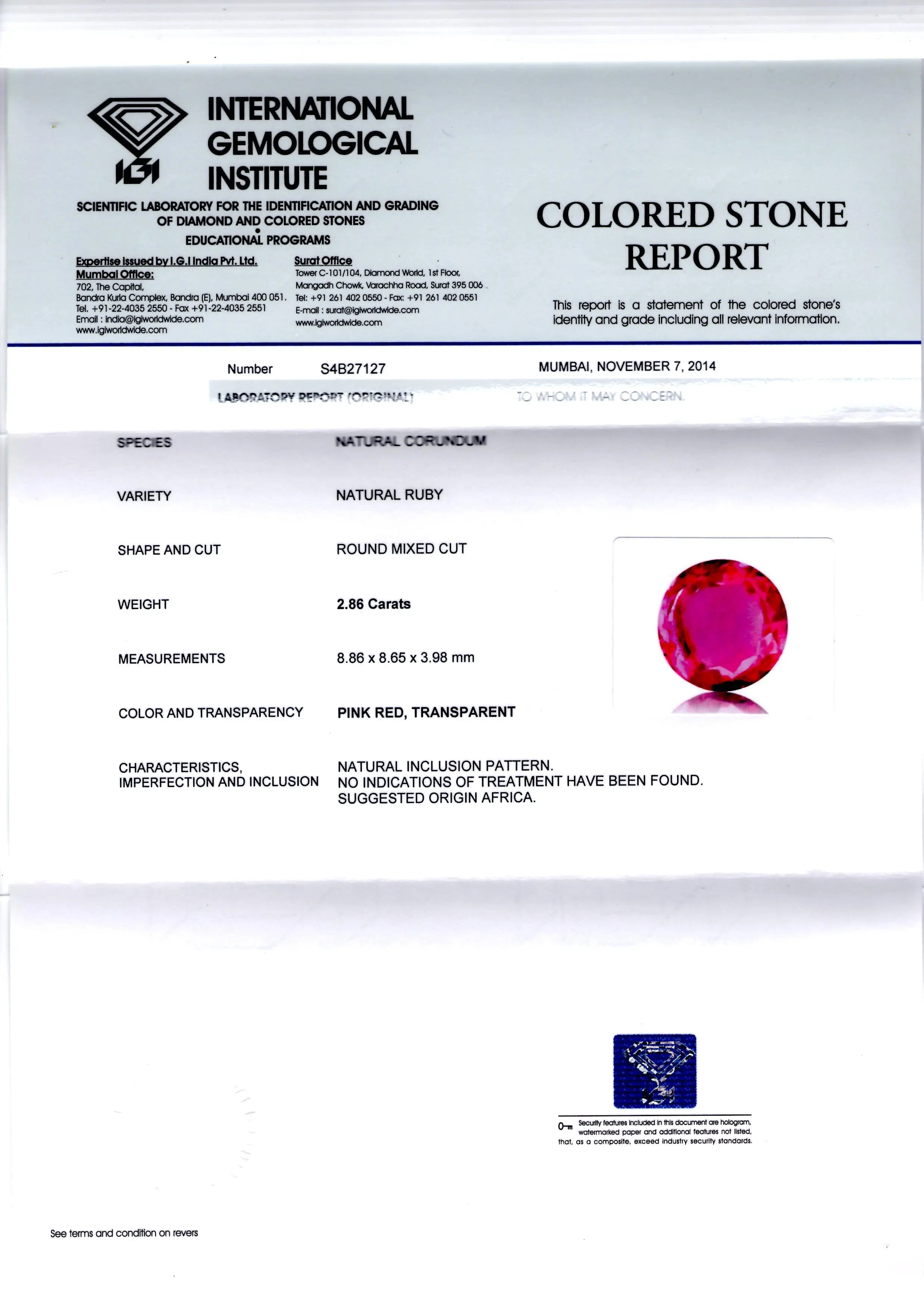 2.86 Ct Certified Unheated Untreated Natural Madagaskar Ruby