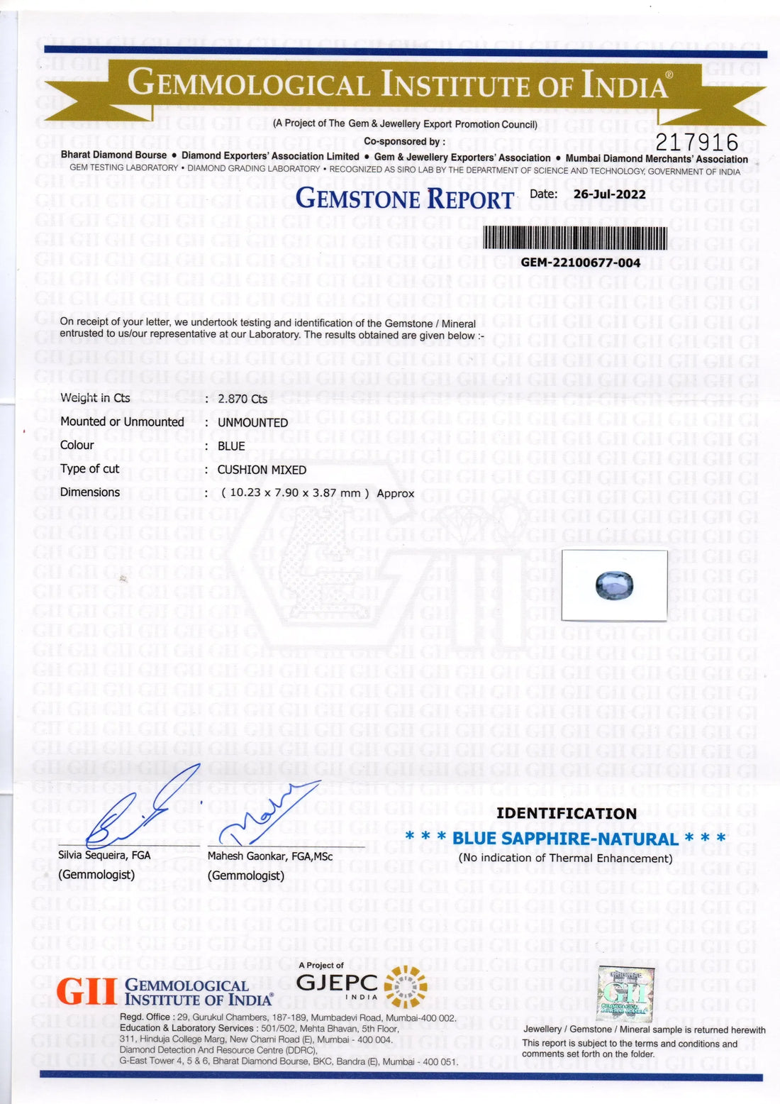 2.87 Ct GII Certified Unheated Untreated Natural Ceylon Blue Sapphire - Venus Gems