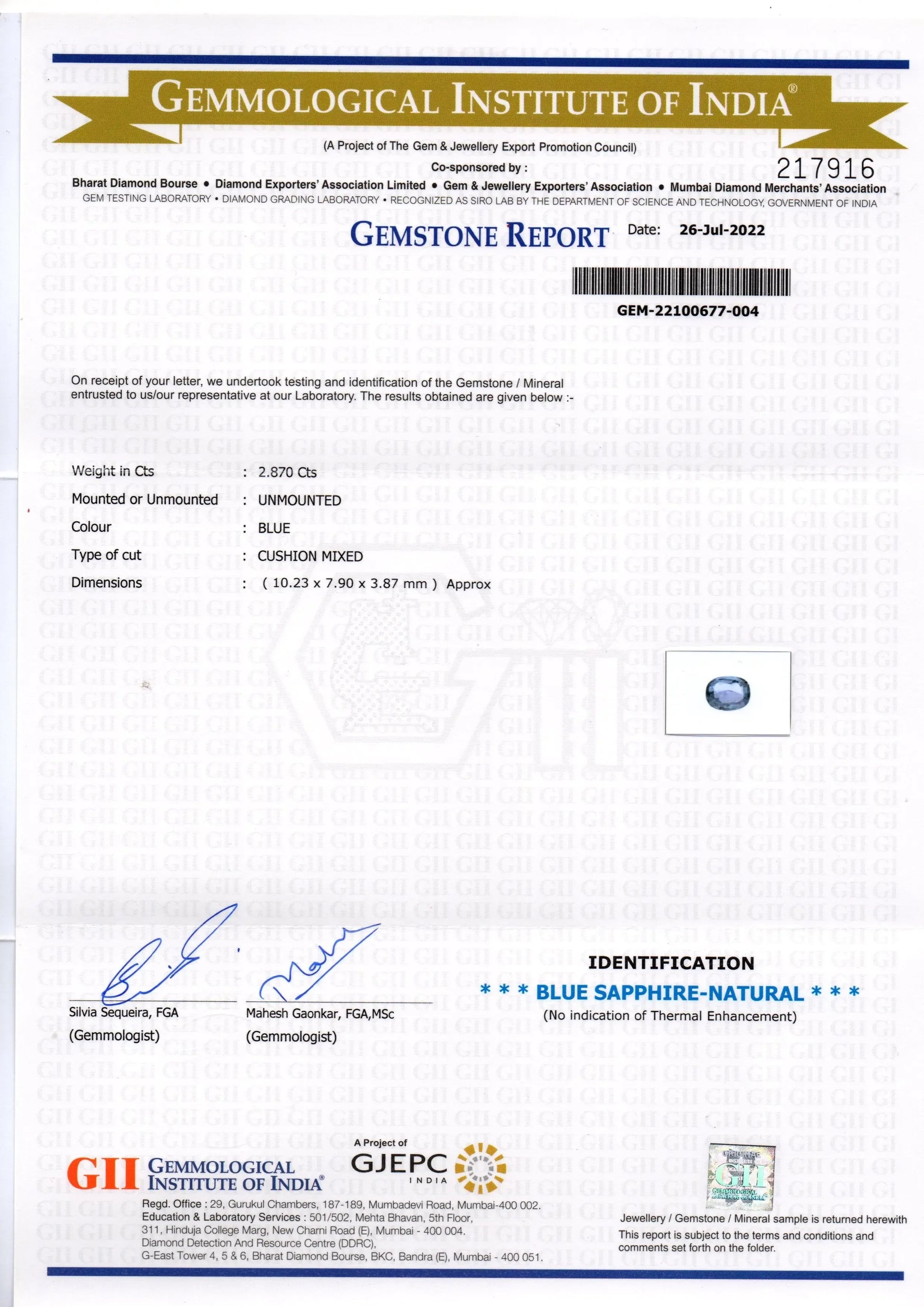 2.87 Ct GII Certified Unheated Untreated Natural Ceylon Blue Sapphire - Venus Gems