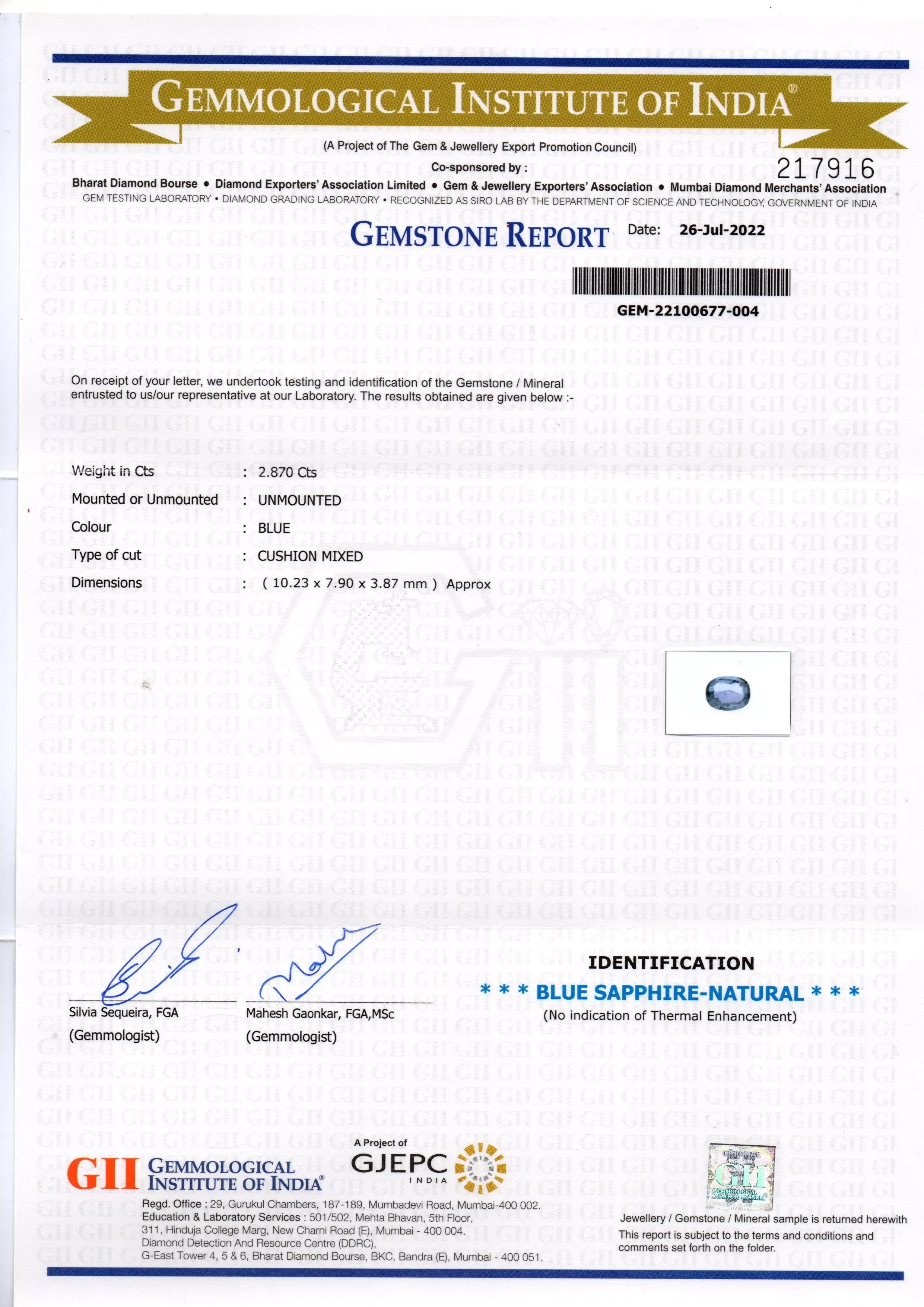 2.87 Ct GII Certified Unheated Untreated Natural Ceylon Blue Sapphire - Venus Gems