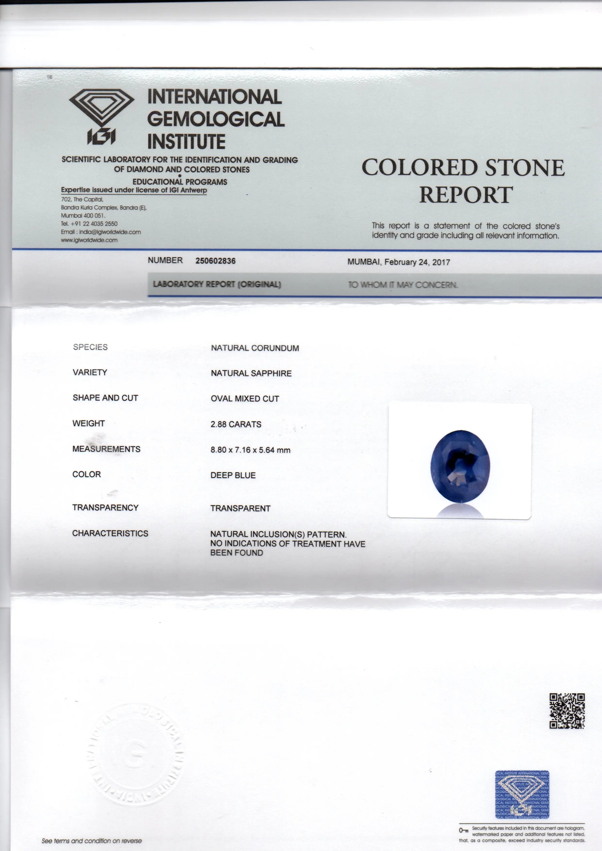2.88 Ct Unheated Untreated Natural Ceylon Deep Royal Blue Sapphire