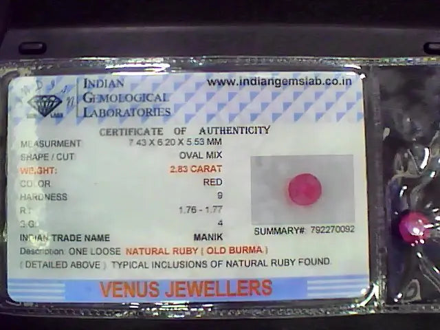 2.88 Ct Natural Old Burma Mines Ruby Gemstone Manik Stone
