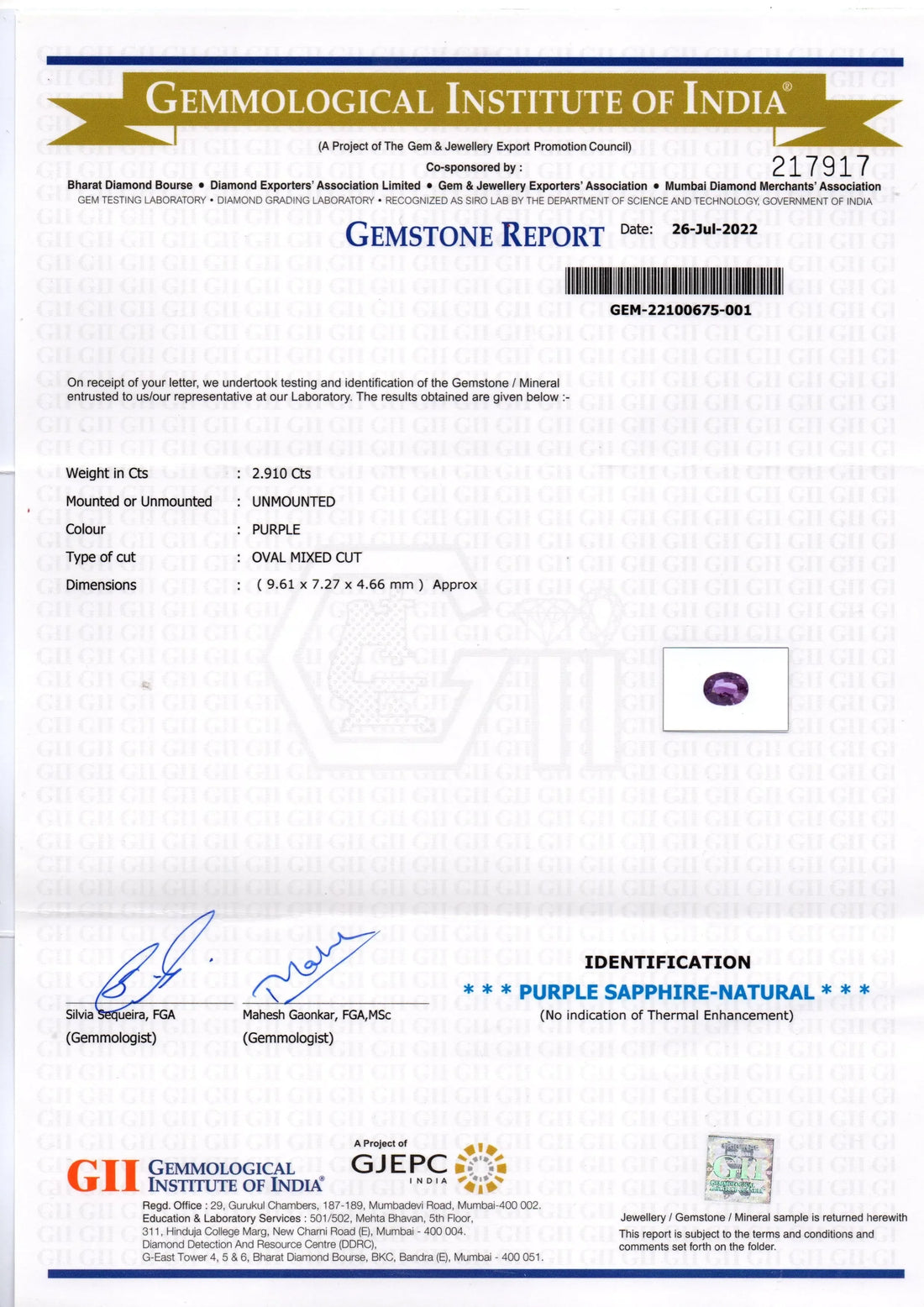 2.91 Ct GII Certified Unheated Untreted Natural Purple Sapphire Ruby - Venus Gems