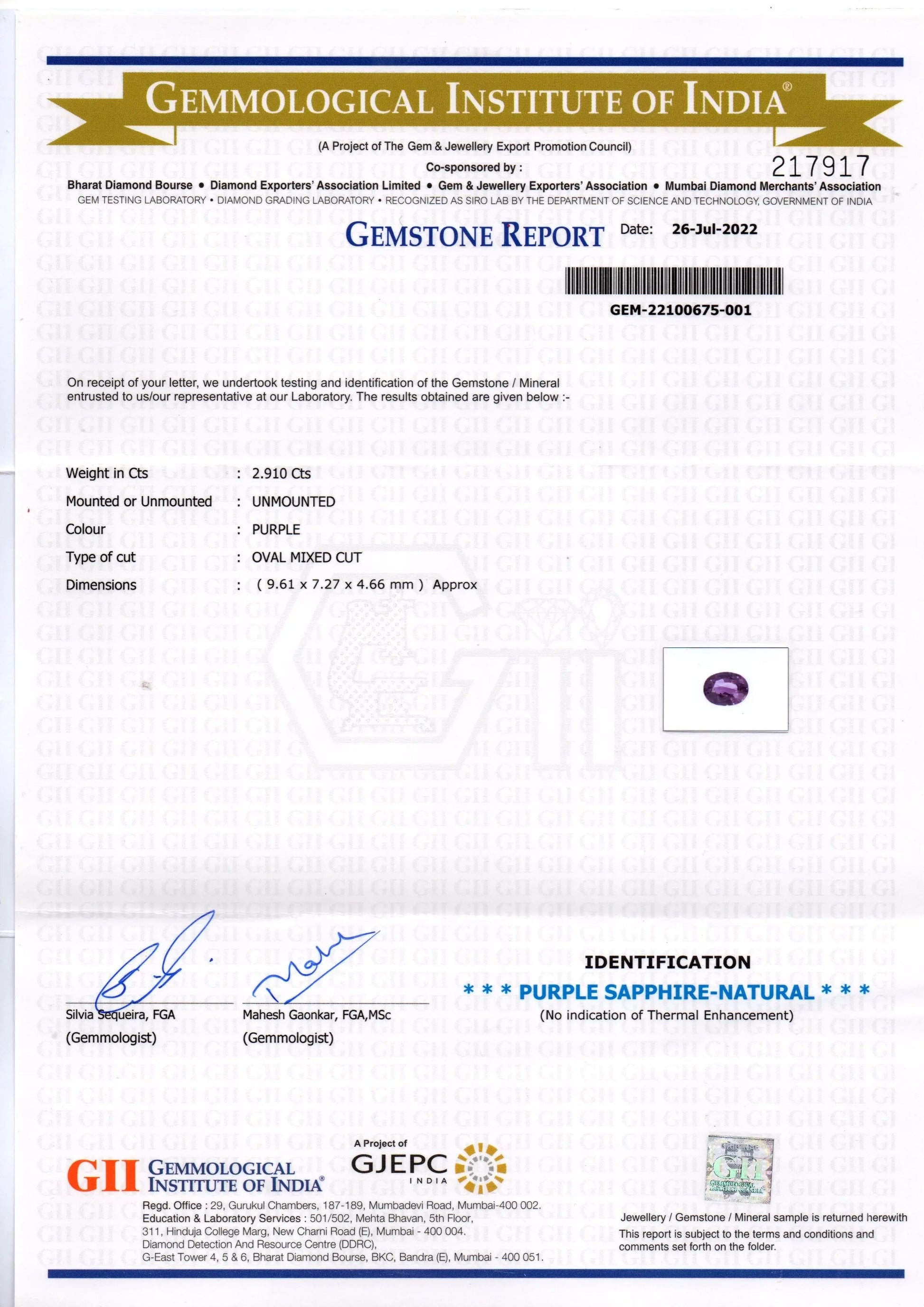 2.91 Ct GII Certified Unheated Untreted Natural Purple Sapphire Ruby - Venus Gems