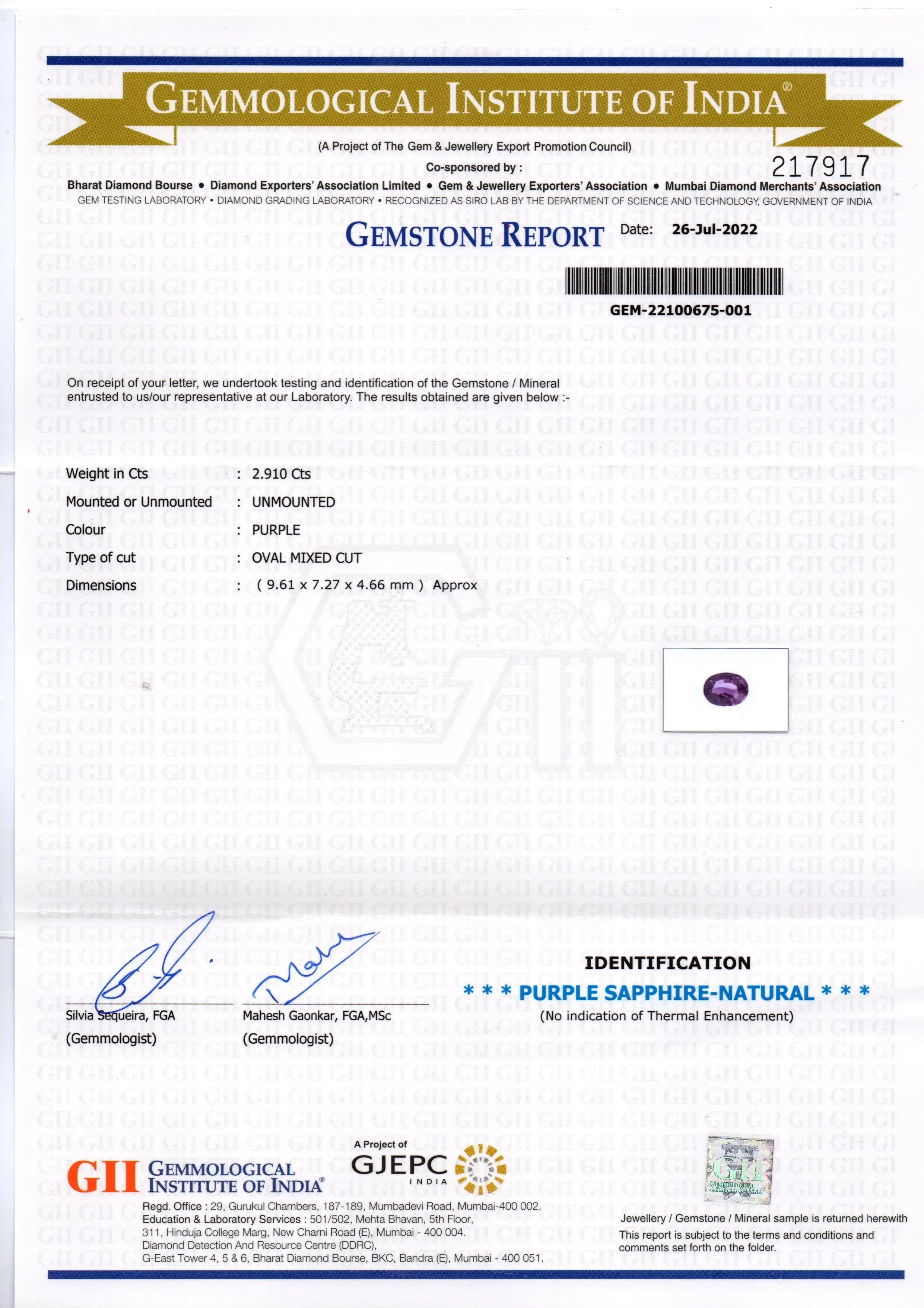 2.91 Ct GII Certified Unheated Untreted Natural Purple Sapphire Ruby - Venus Gems
