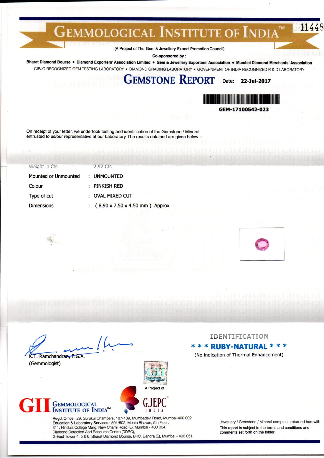 2.92 Ct GII Certified Unheated Untreated Natural Madagaskar Ruby AAAA - Venus Gems