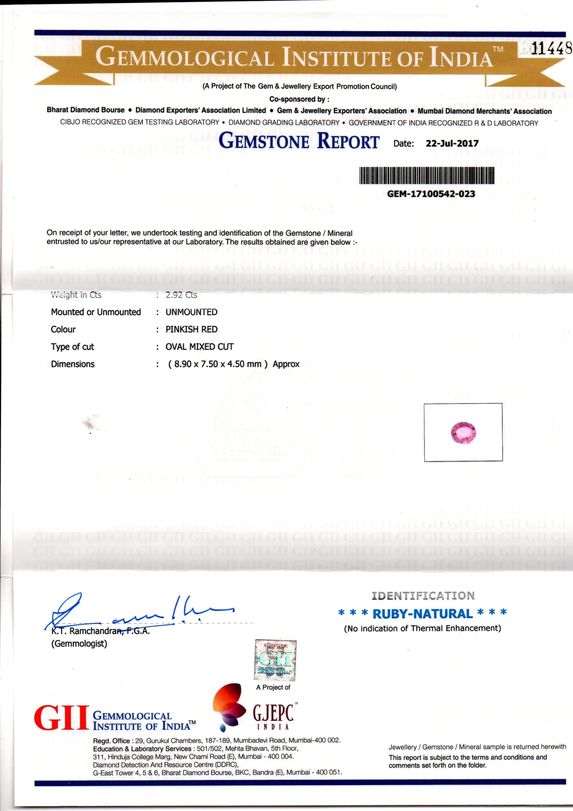2.92 Ct GII Certified Unheated Untreated Natural Madagaskar Ruby AAAA - Venus Gems